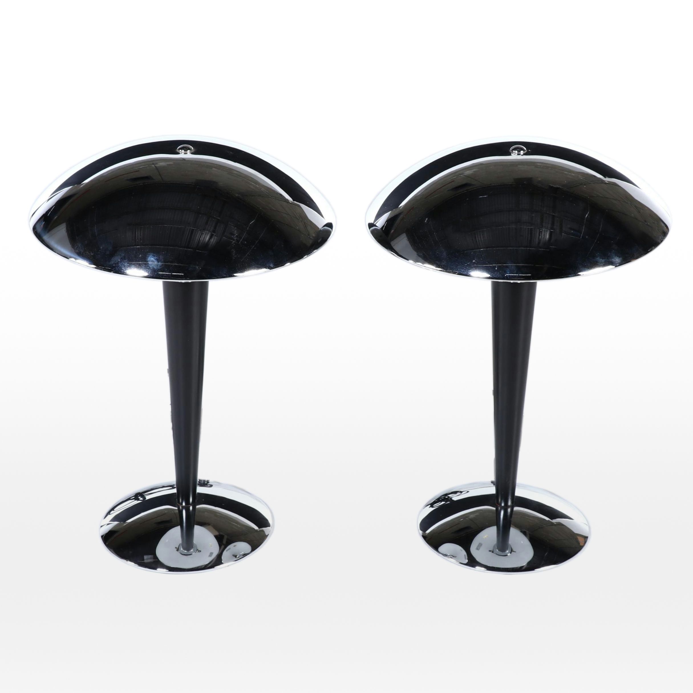 Pair of IKEA Attributed Deco Style Chrome Mushroom Lamps, Late 20th C