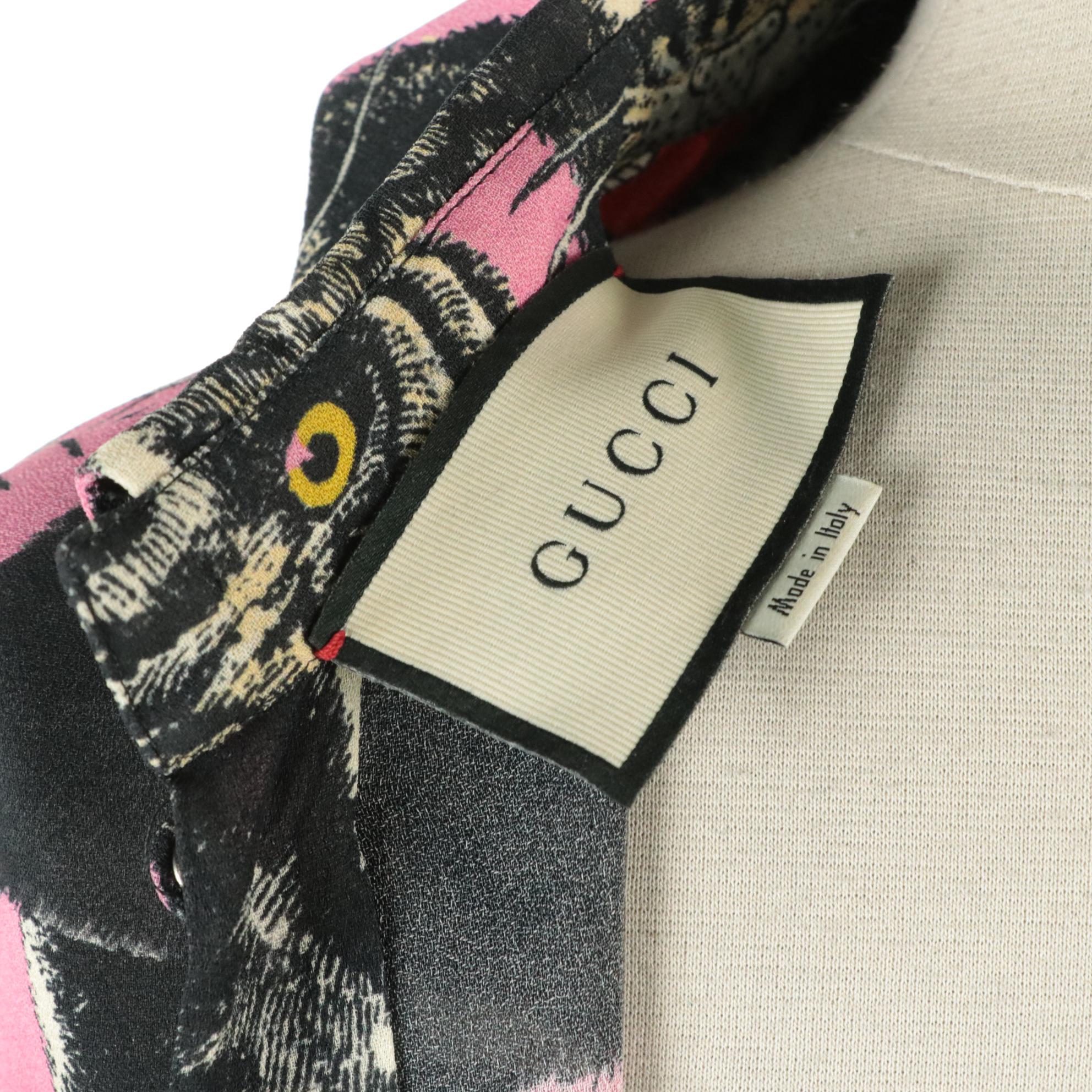 Gucci Panther and Tiger Print Blouse with Flat Bow