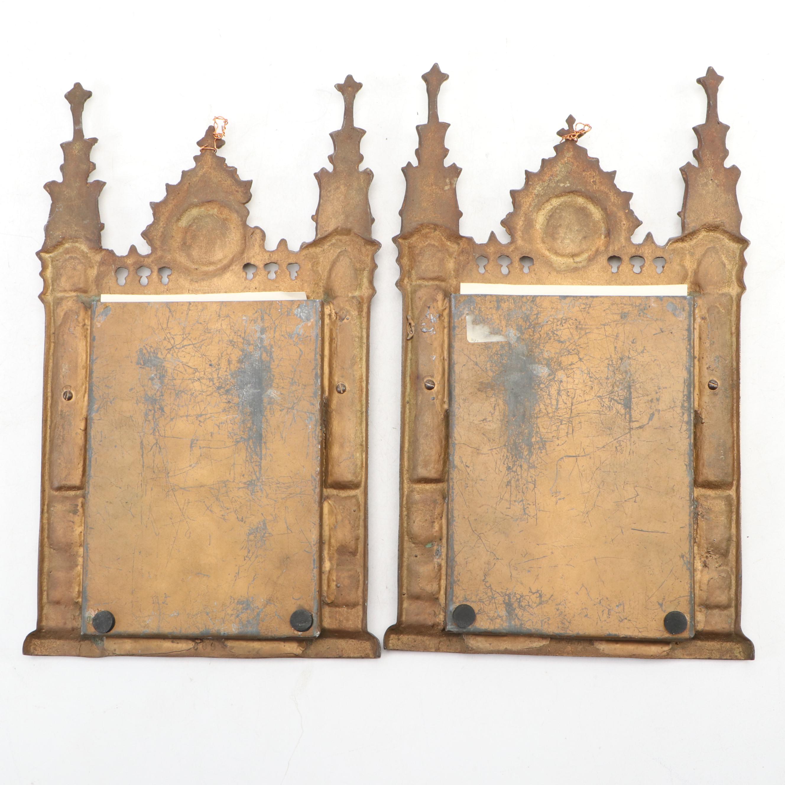 Gothic Revival Triptych and Framed Manuscripts