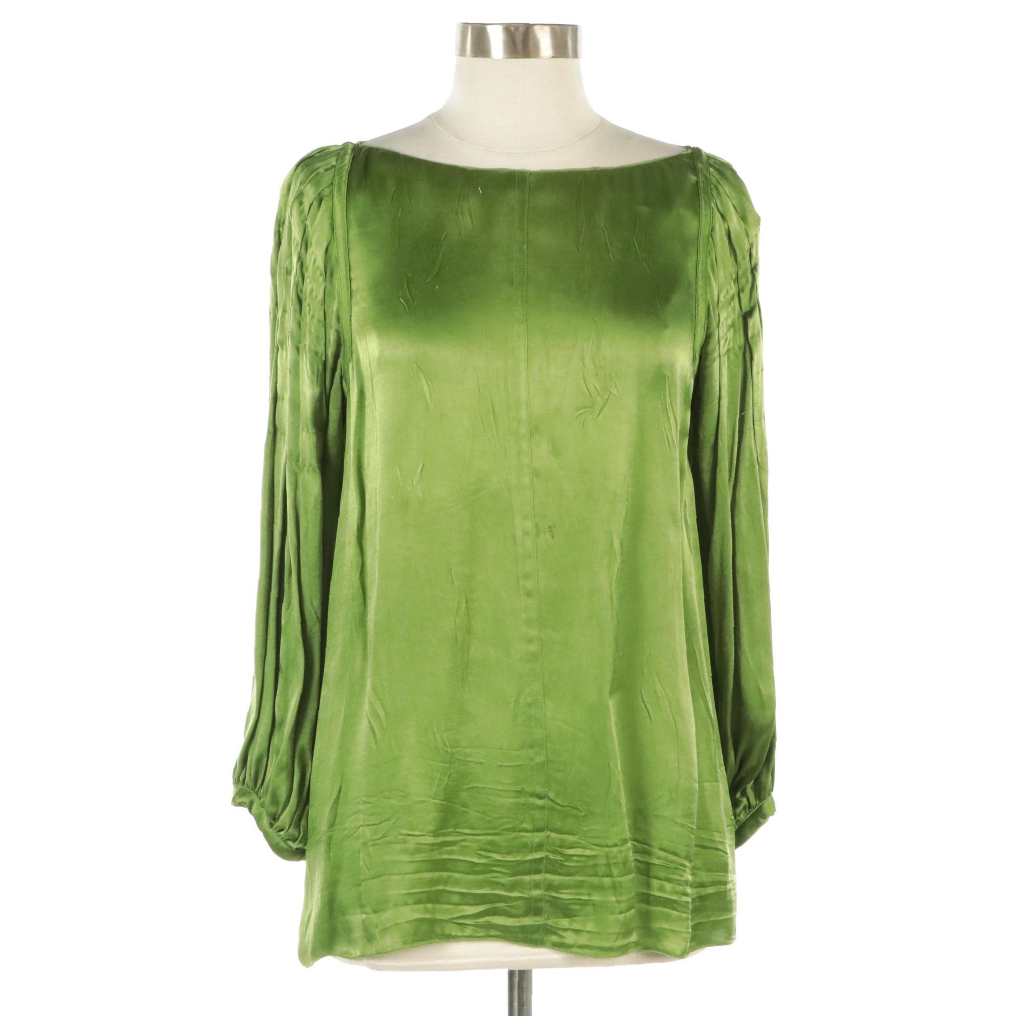 Prada Silk Blouse with Panel Pleat Stitching and Ruched Detail