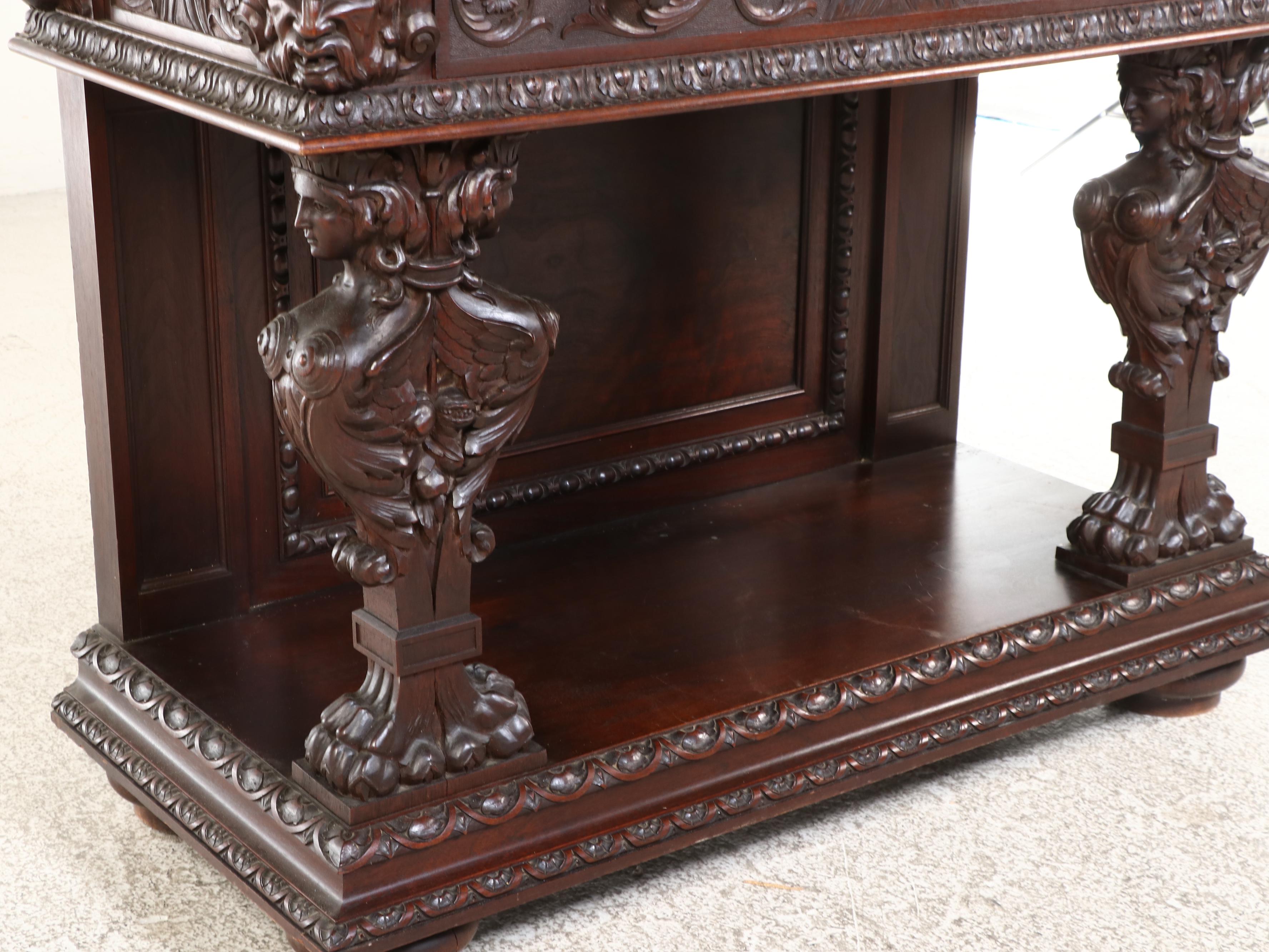 John Scott Bradstreet for Hovey C. Clarke Carved Walnut Court Cupboard, 1909