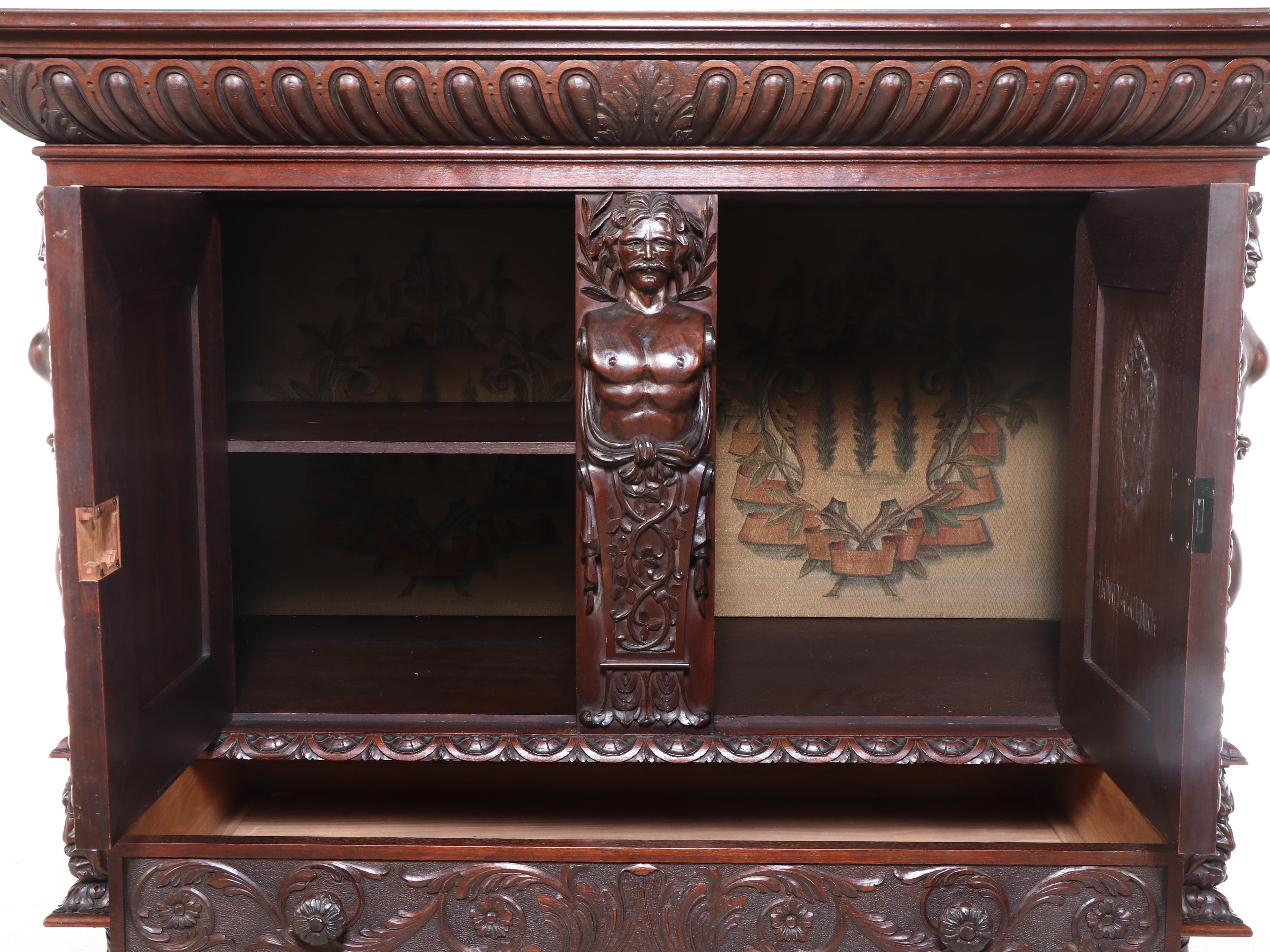 John Scott Bradstreet for Hovey C. Clarke Carved Walnut Court Cupboard, 1909