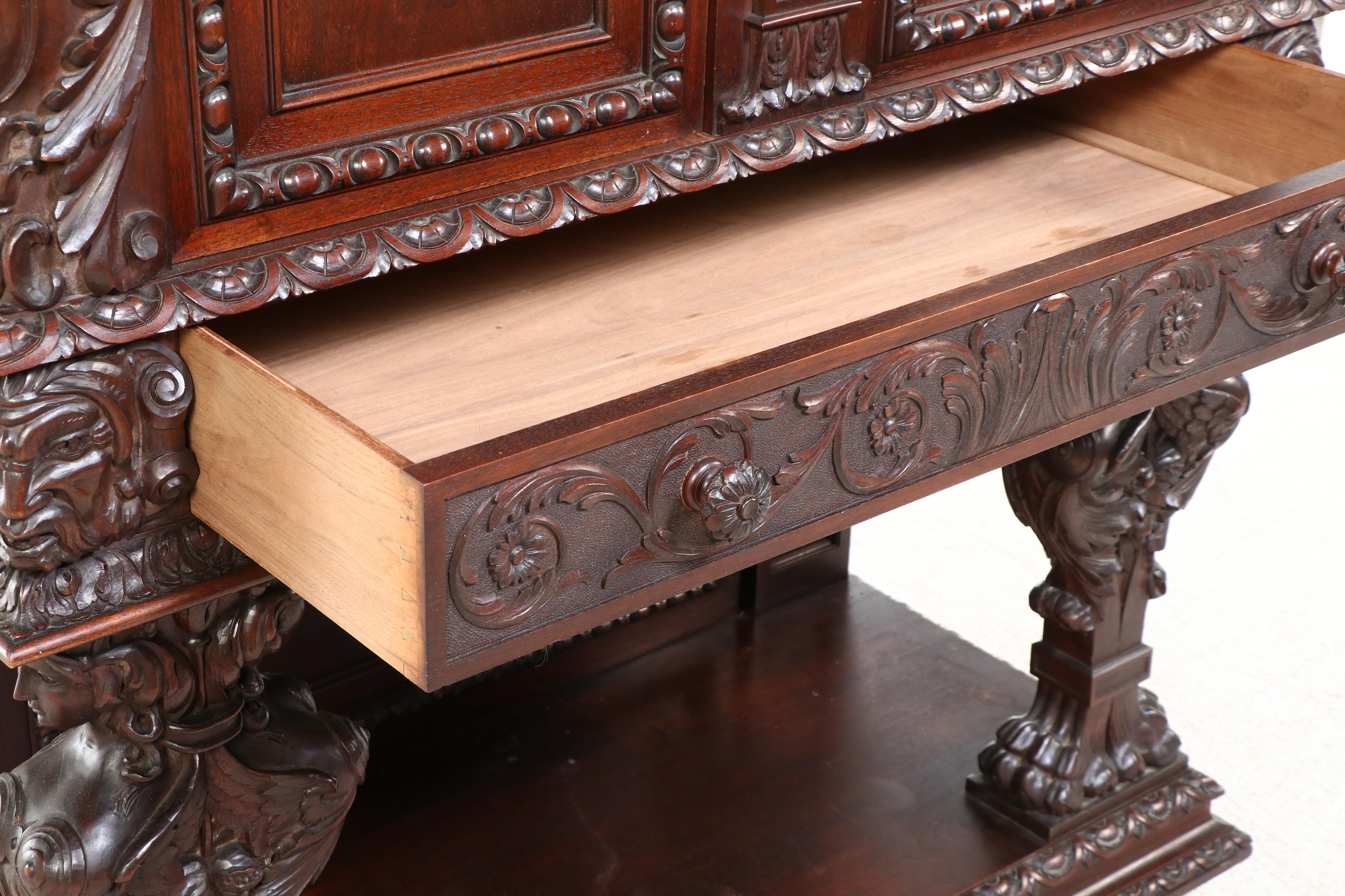 John Scott Bradstreet for Hovey C. Clarke Carved Walnut Court Cupboard, 1909