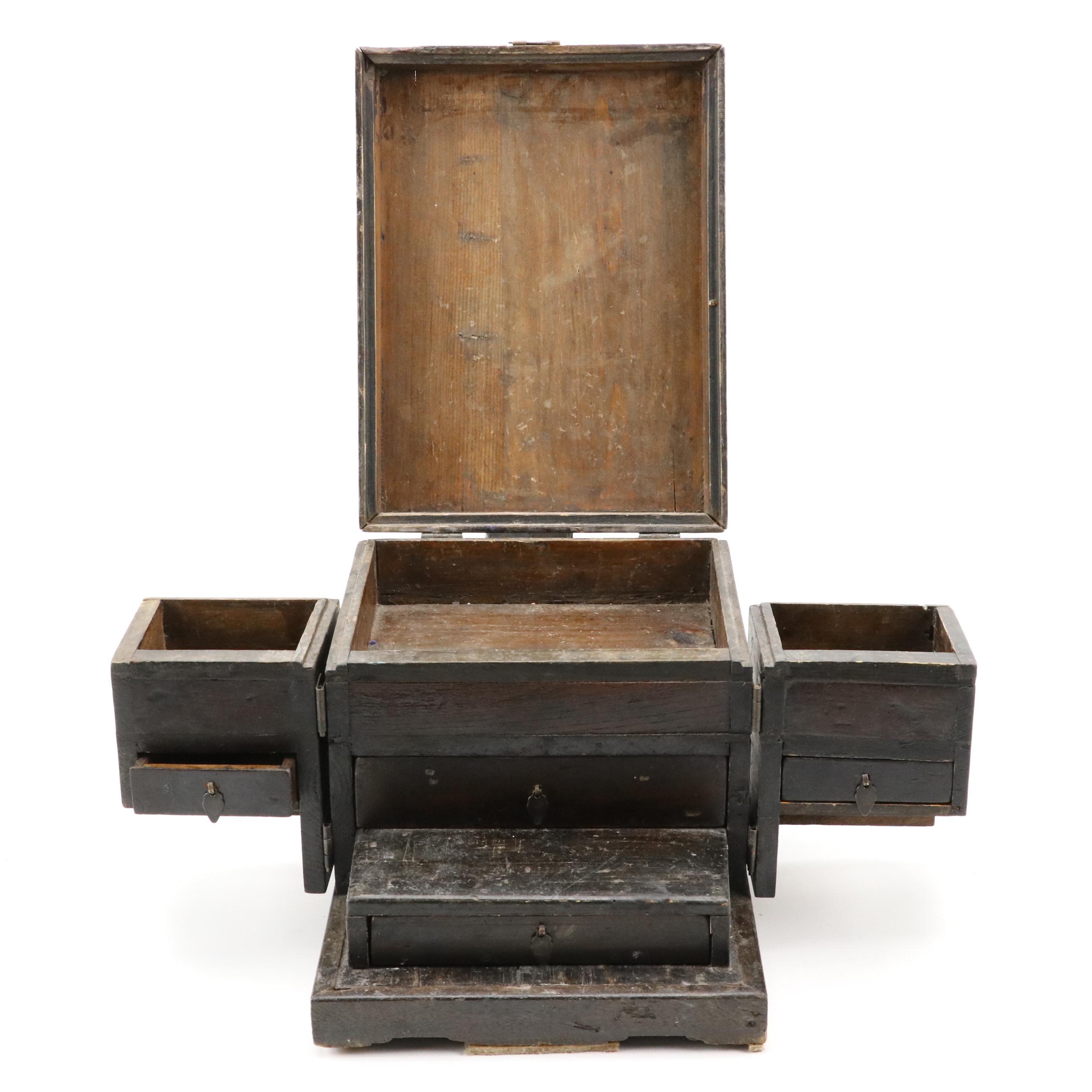 Chinese Hardwood Box with Guardian Lion Motif