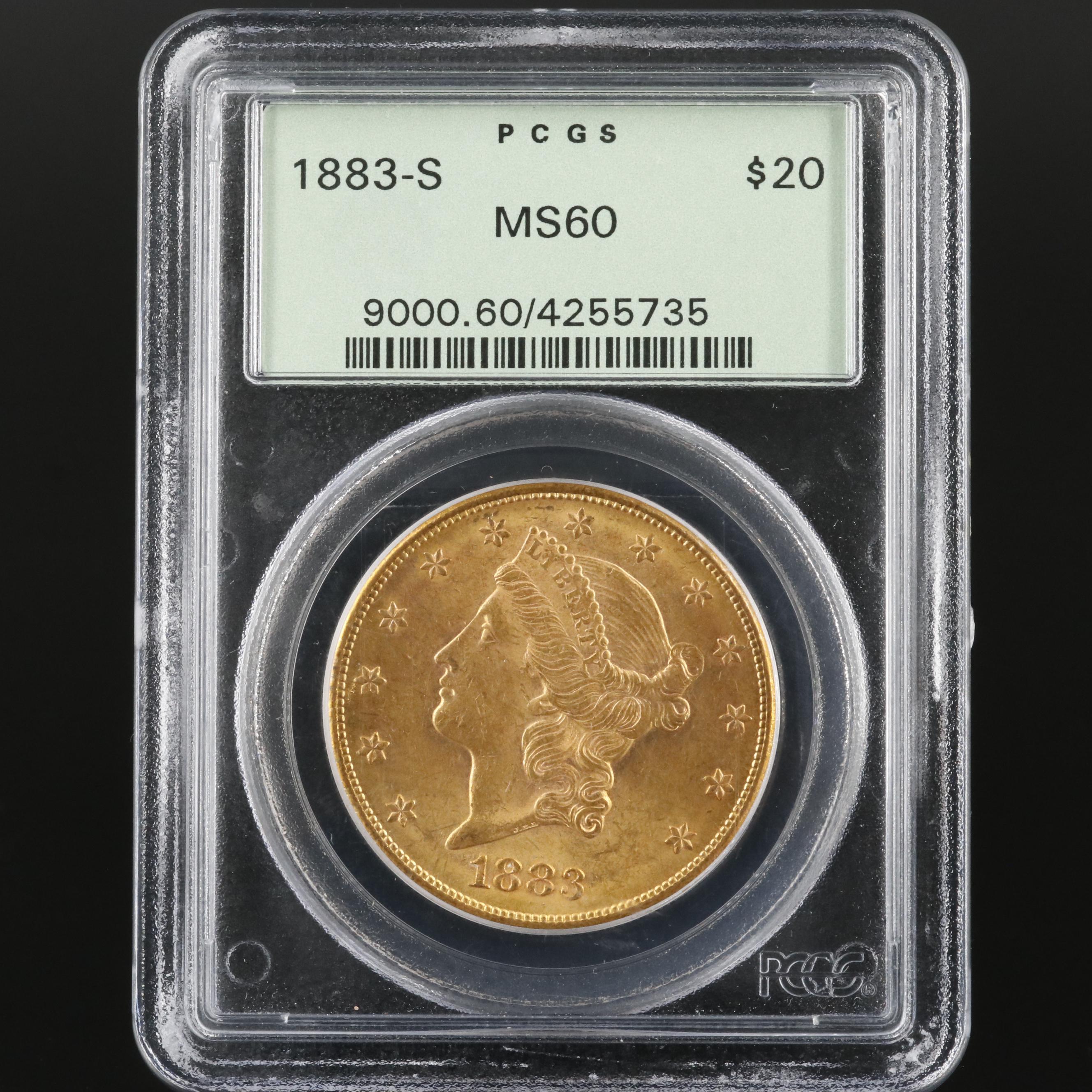 PCGS Graded MS60 1883-S Liberty Head $20 Gold Double Eagle