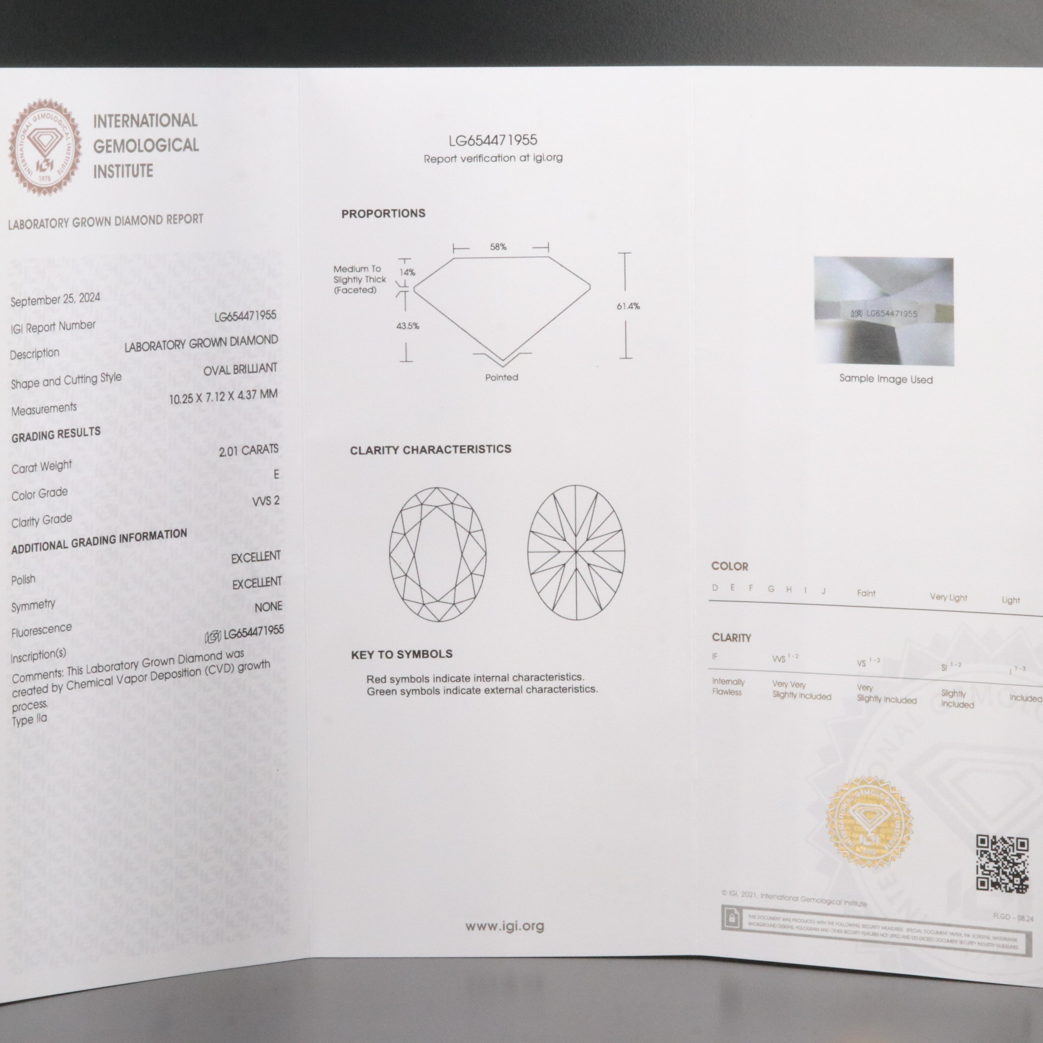 Loose 2.01 CT Lab Grown Diamond with IGI Report