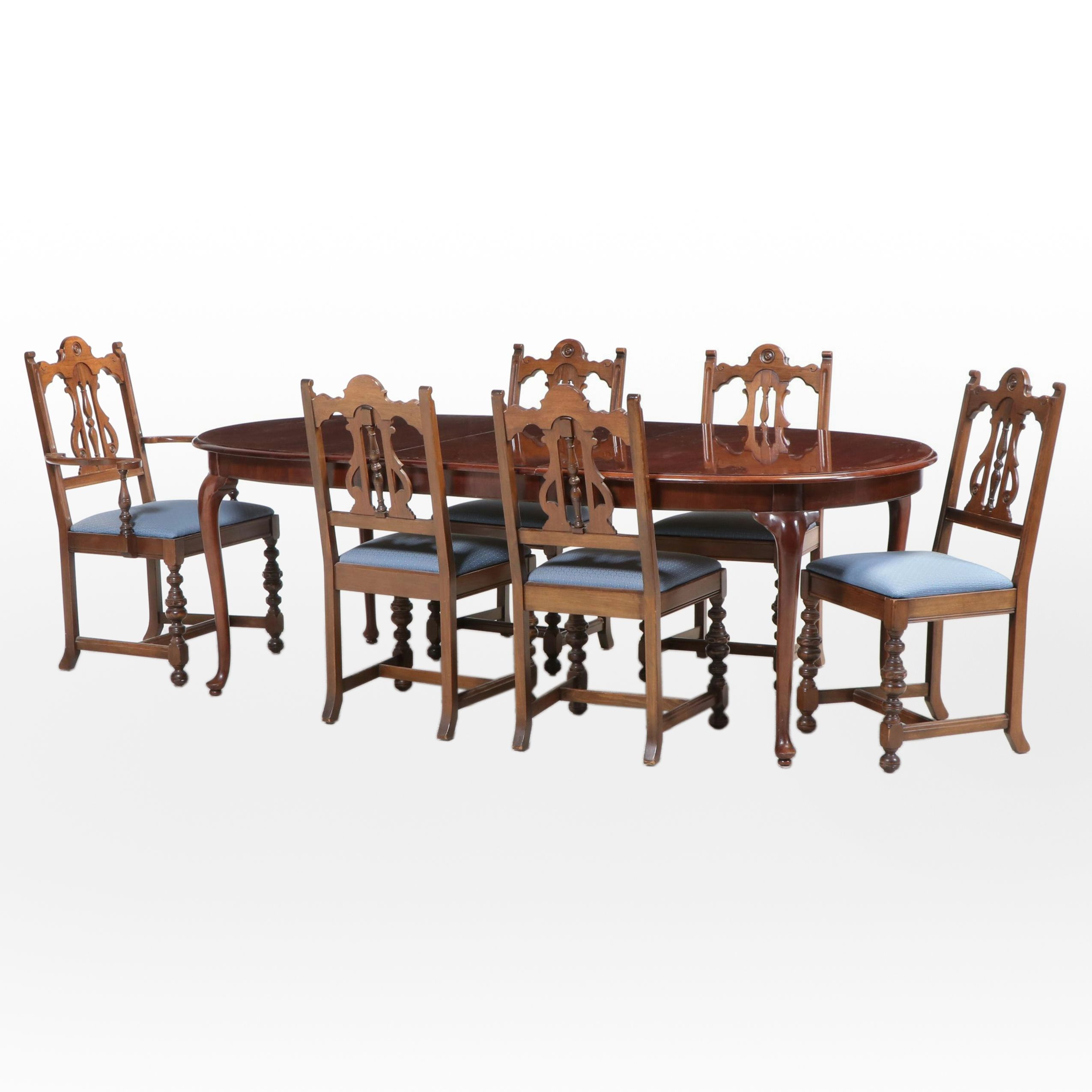 Seven-Piece Cherrywood and Walnut Dining Set, Incl. Thomasville