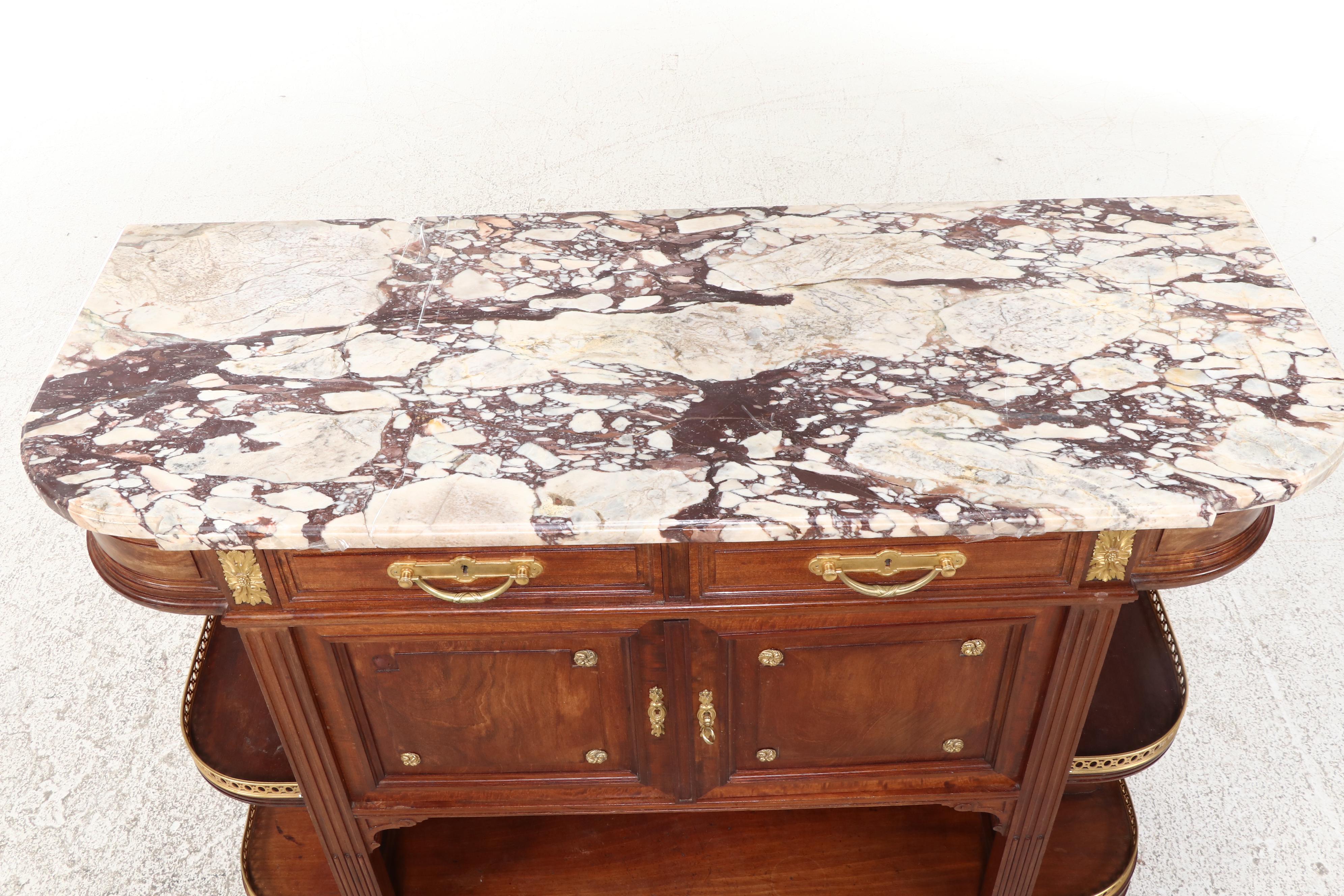 Leglas-Maurice Gilt Brass-Mounted Mahogany and Breccia Violetta Marble Buffet
