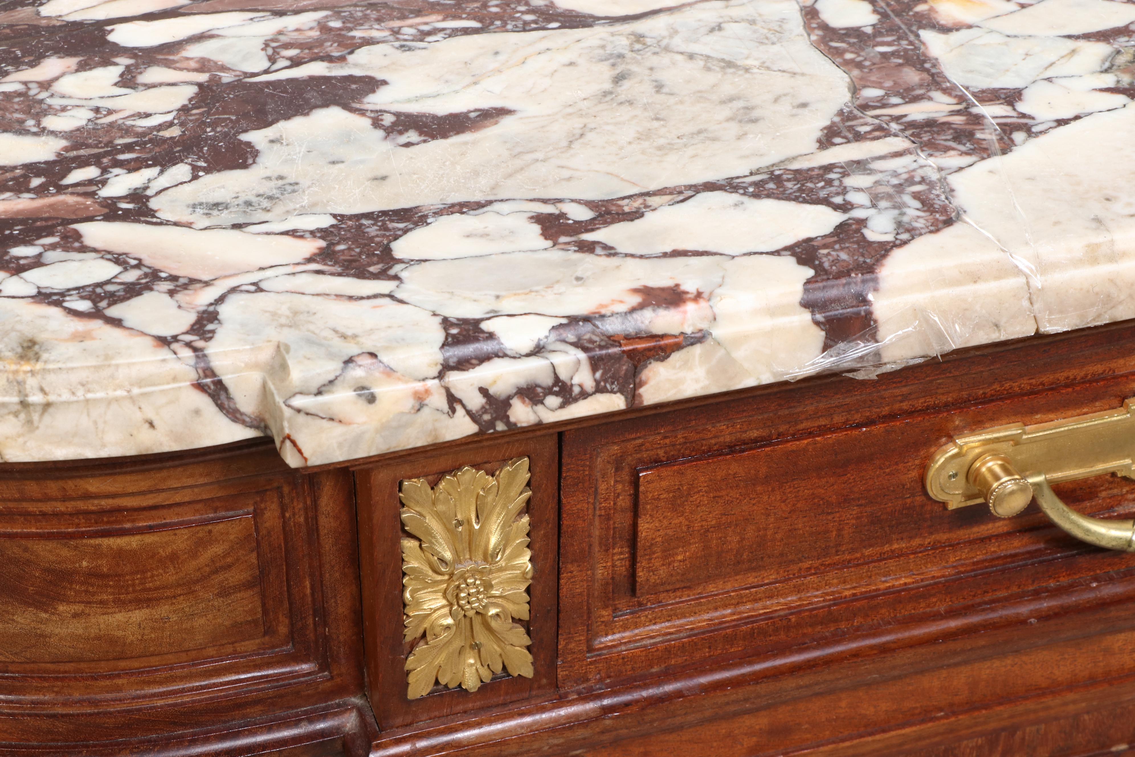 Leglas-Maurice Gilt Brass-Mounted Mahogany and Breccia Violetta Marble Buffet