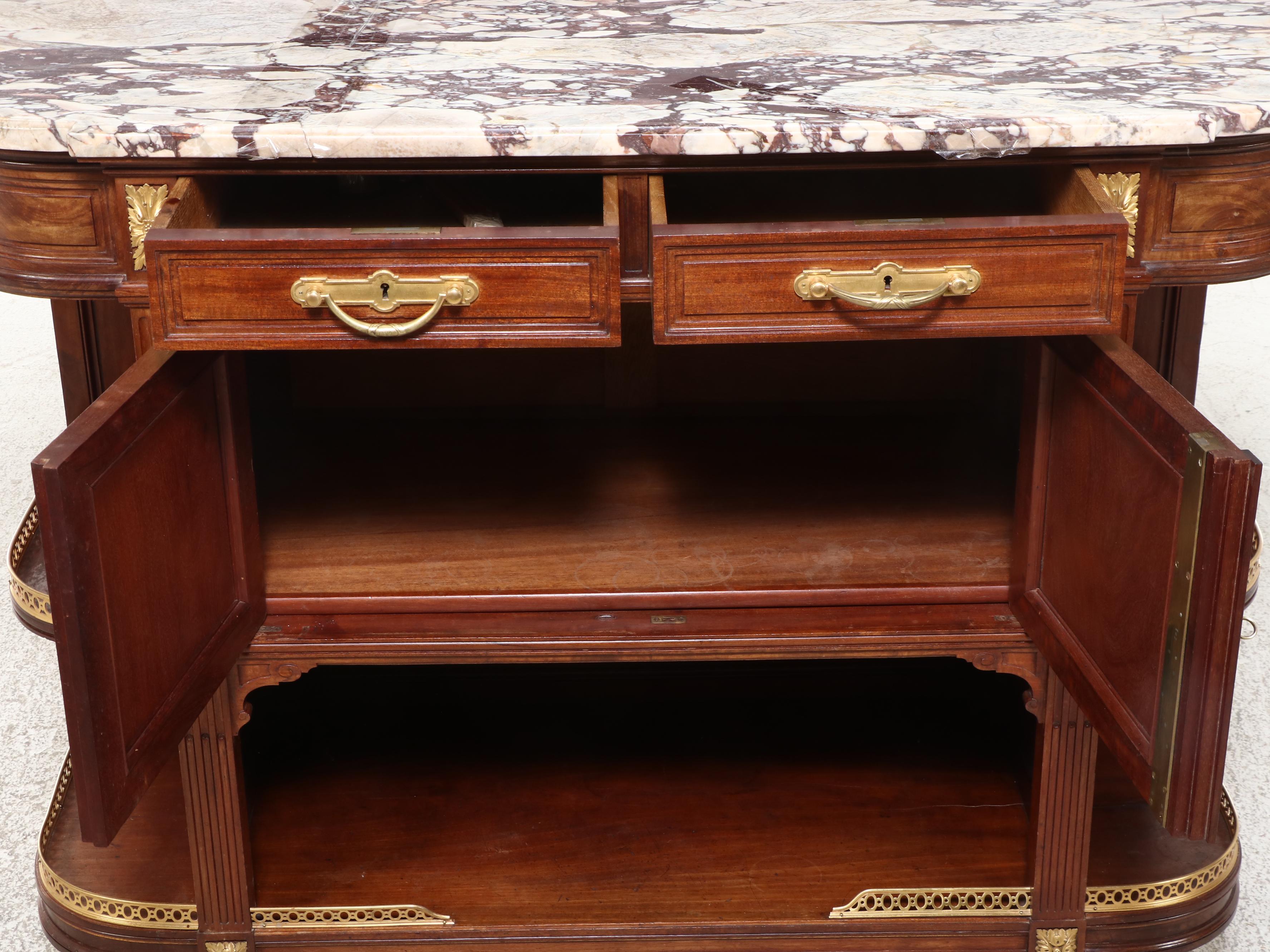 Leglas-Maurice Gilt Brass-Mounted Mahogany and Breccia Violetta Marble Buffet