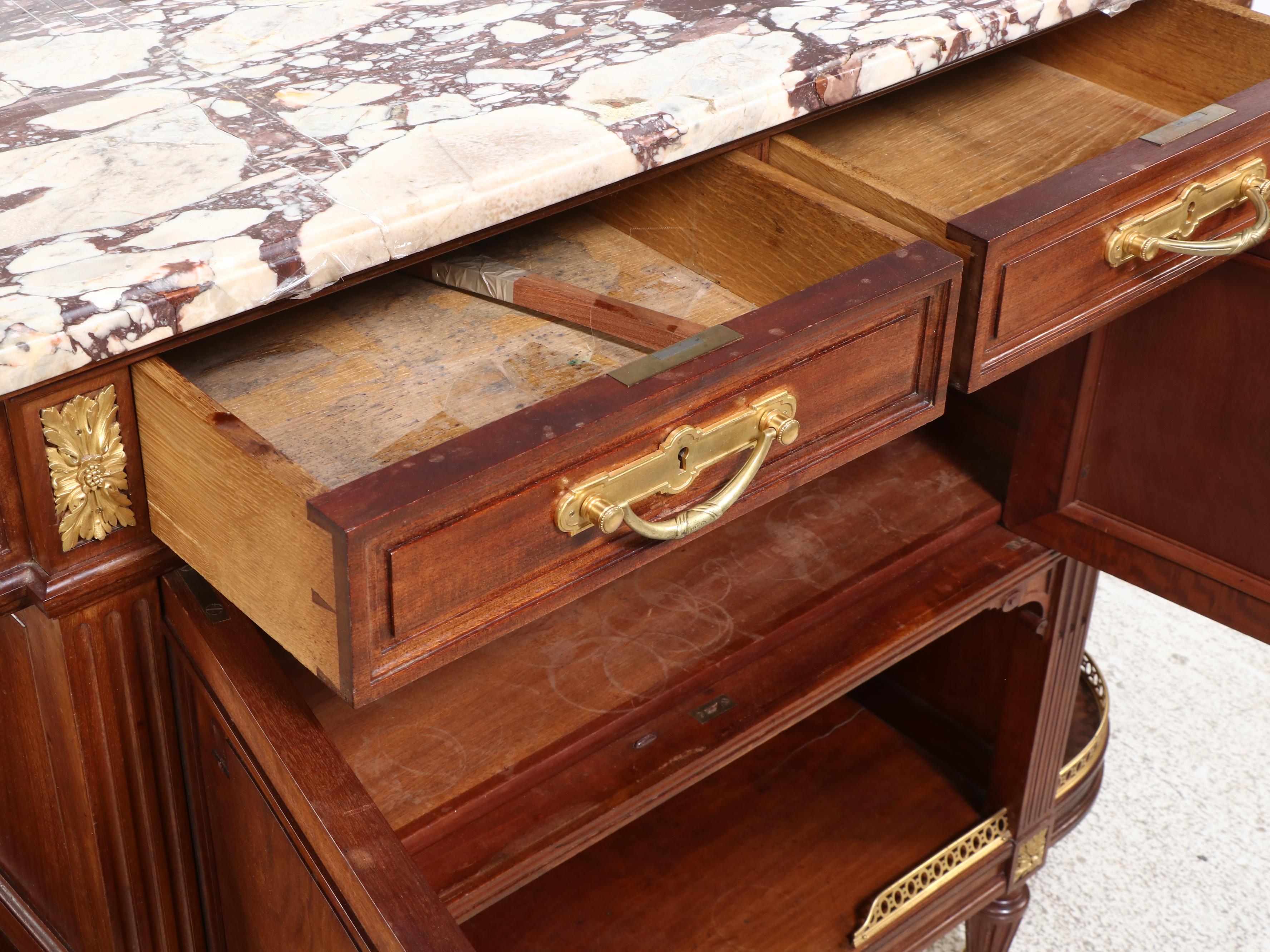 Leglas-Maurice Gilt Brass-Mounted Mahogany and Breccia Violetta Marble Buffet