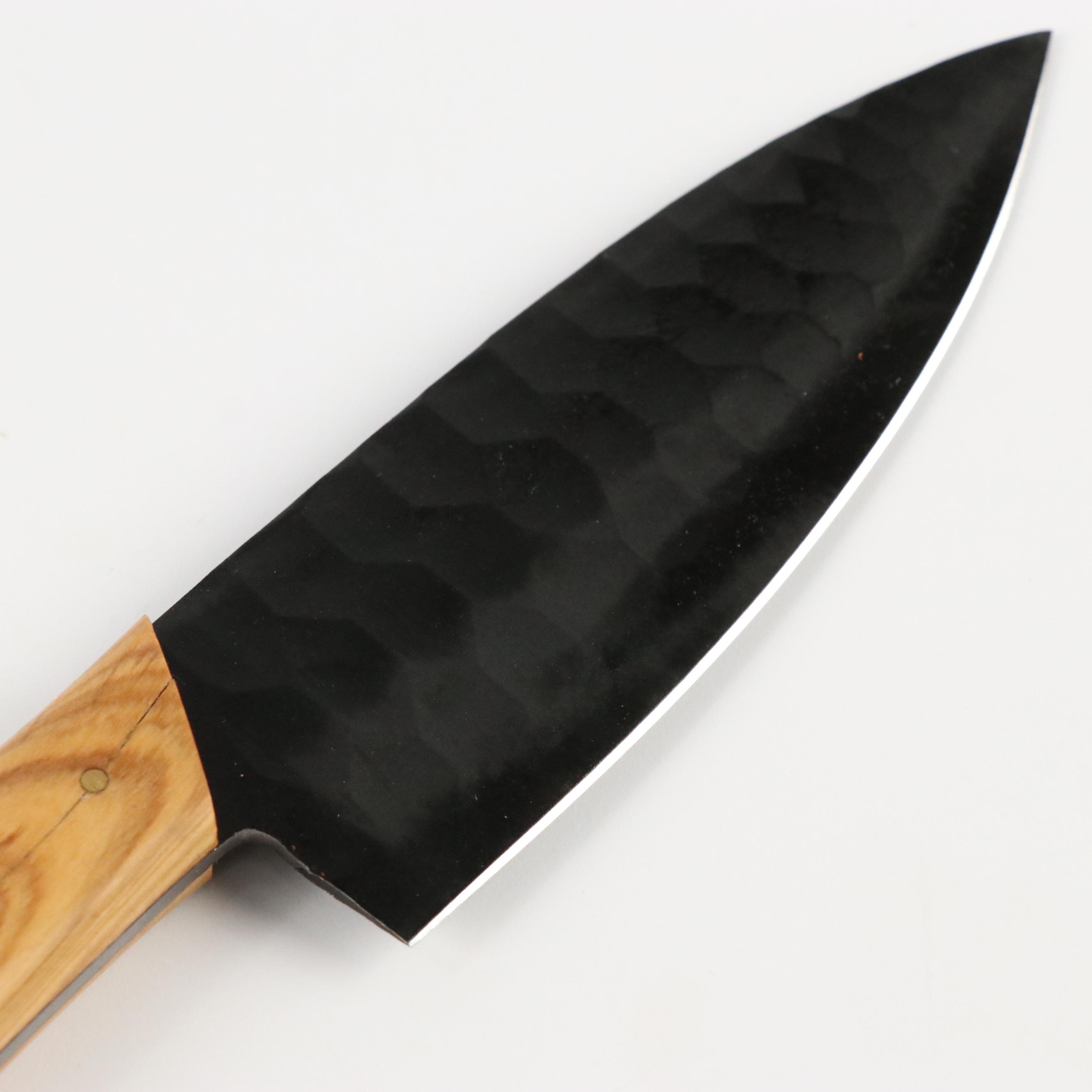 Black Steel and Wooden Handled Chef's Knife Set with Knife Roll