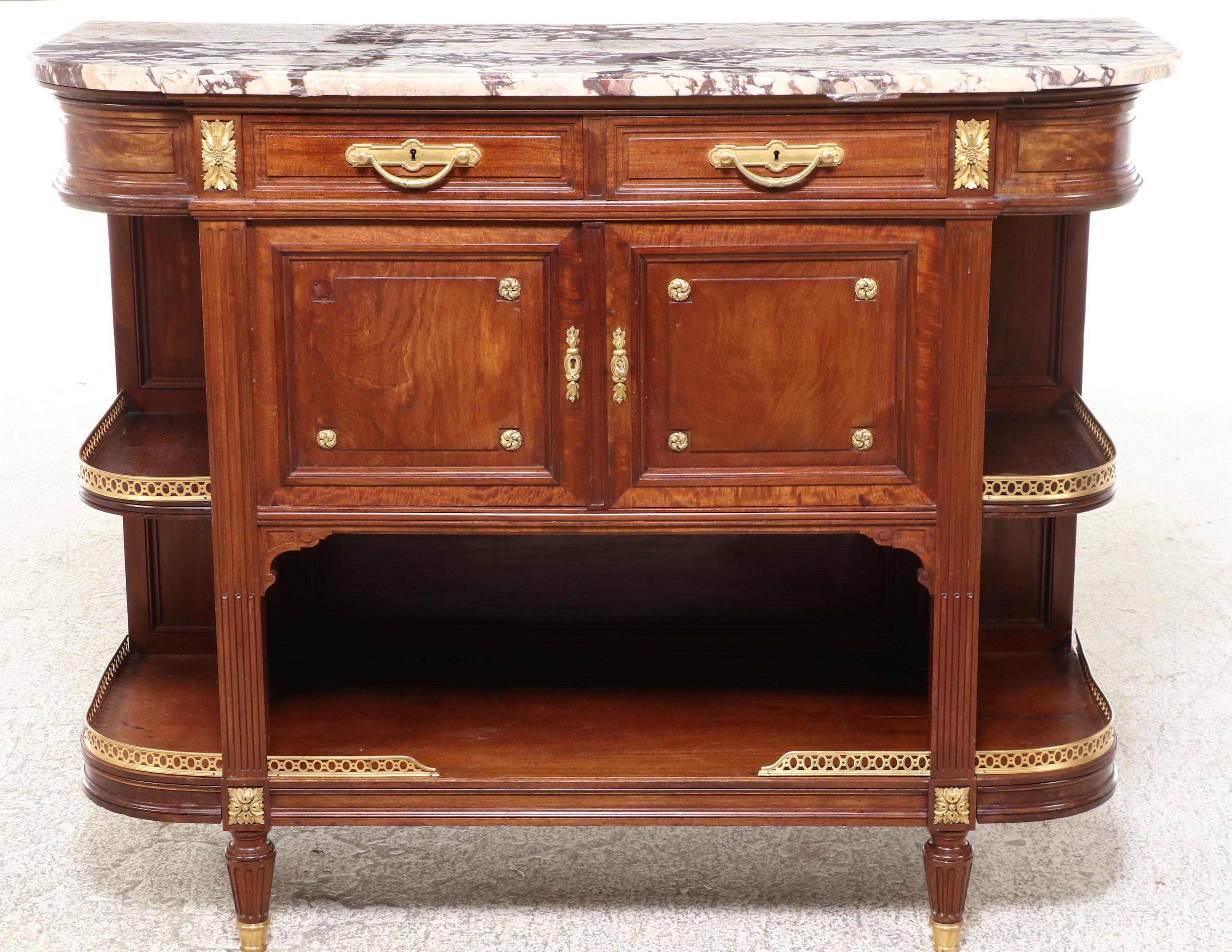 Leglas-Maurice Gilt Brass-Mounted Mahogany and Breccia Violetta Marble Buffet