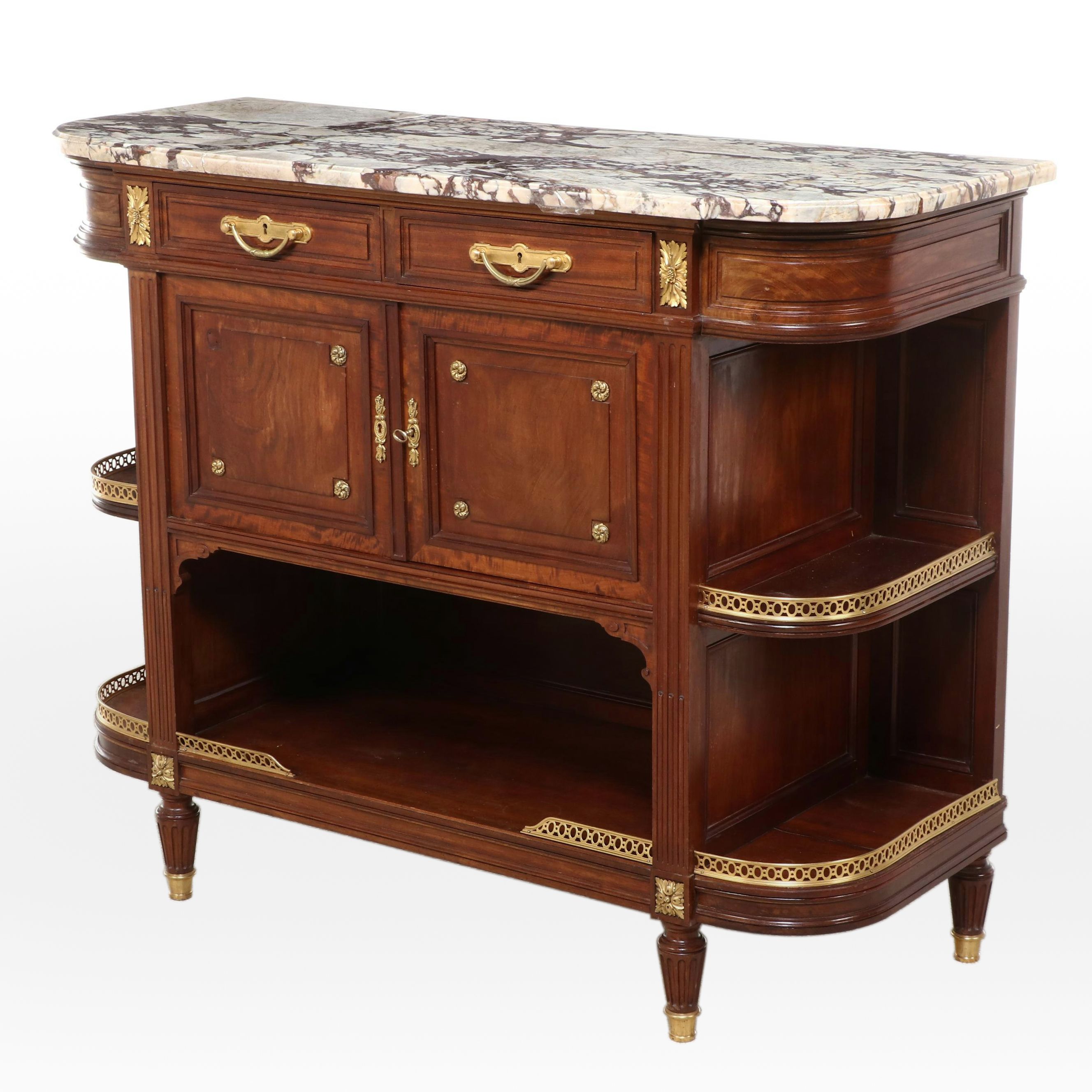 Leglas-Maurice Gilt Brass-Mounted Mahogany and Breccia Violetta Marble Buffet