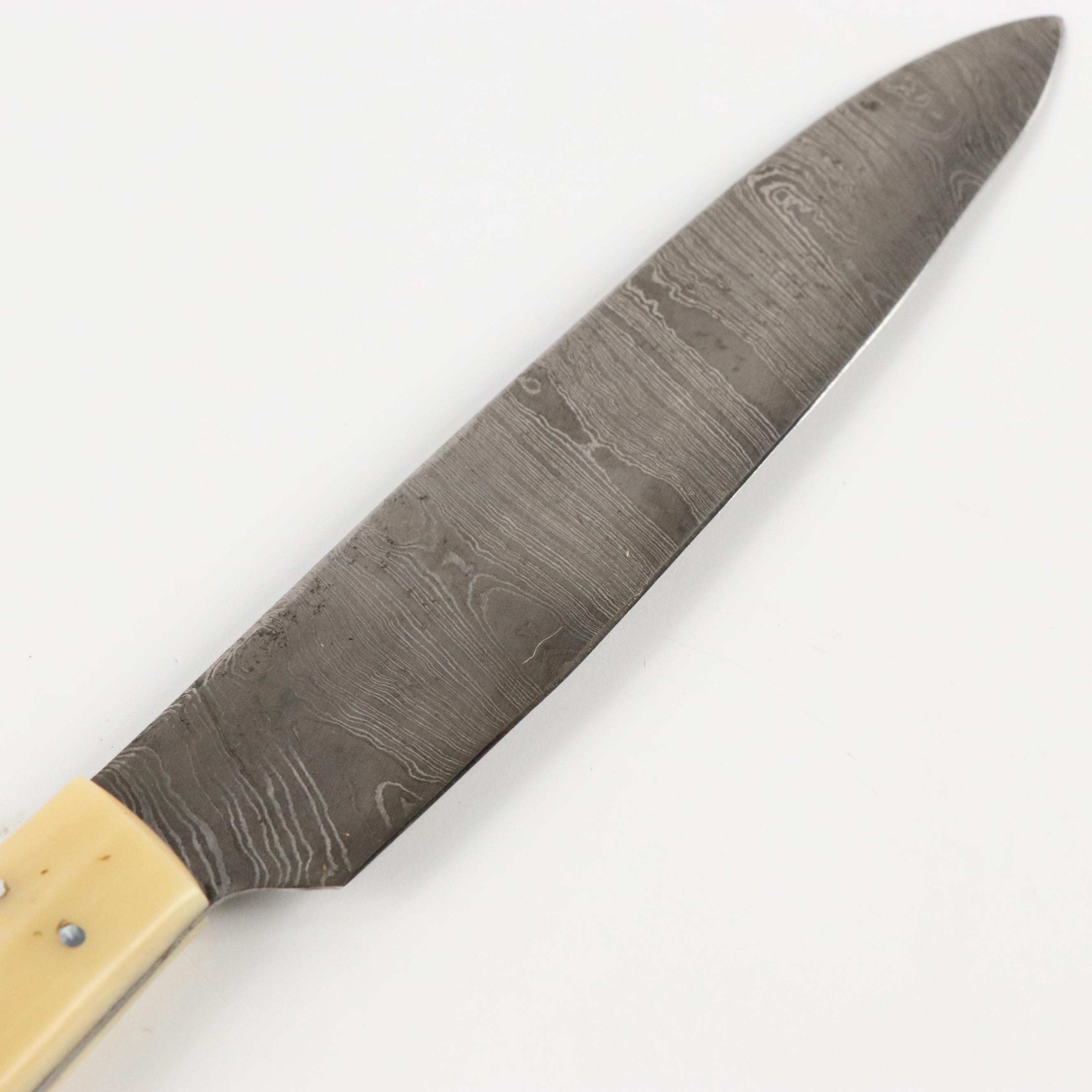 Damascus Steel and Wood and Bone Handled Chef's Knife Set in Knife Roll