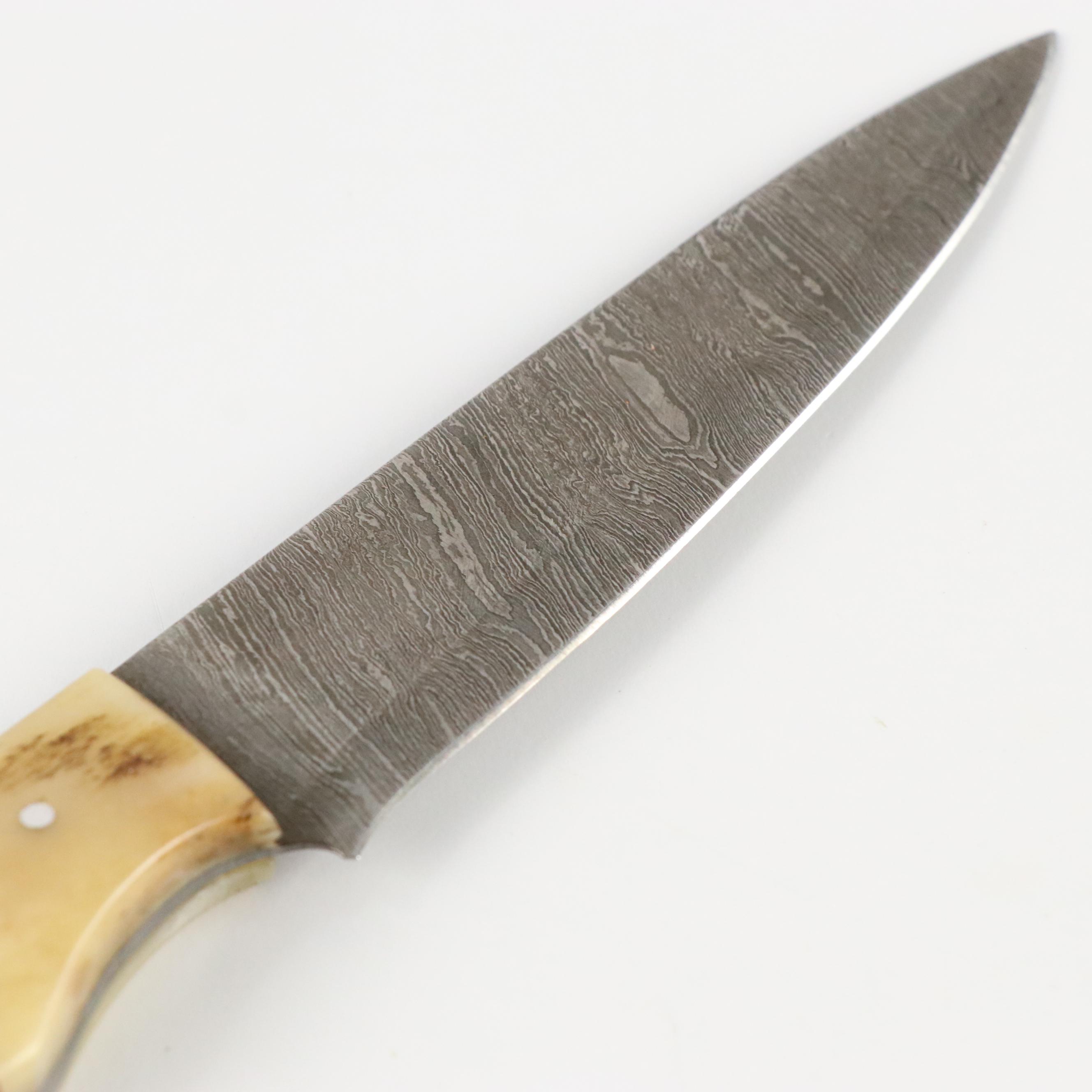 Damascus Steel and Wood and Bone Handled Chef's Knife Set in Knife Roll