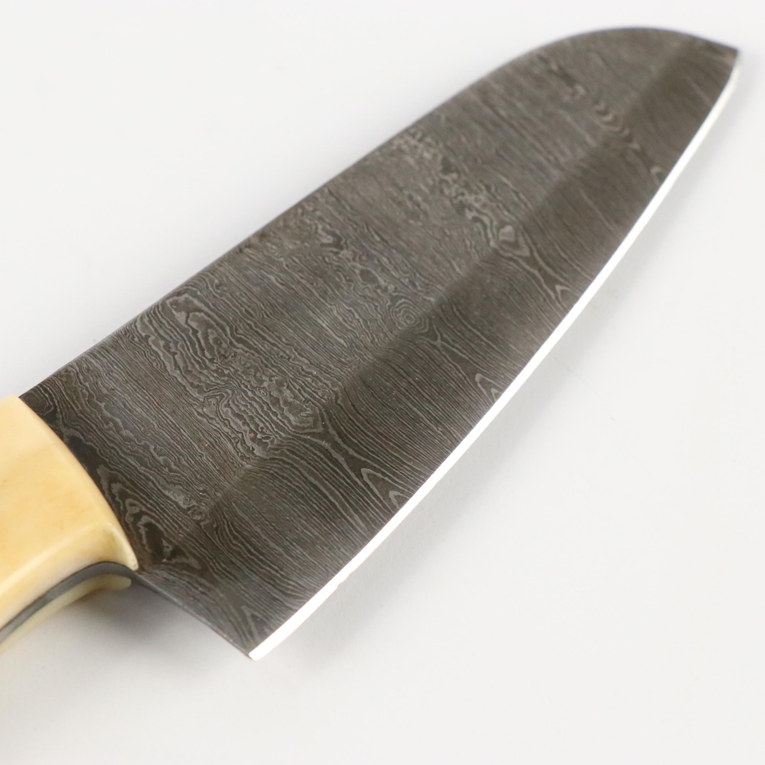 Damascus Steel and Wood and Bone Handled Chef's Knife Set in Knife Roll