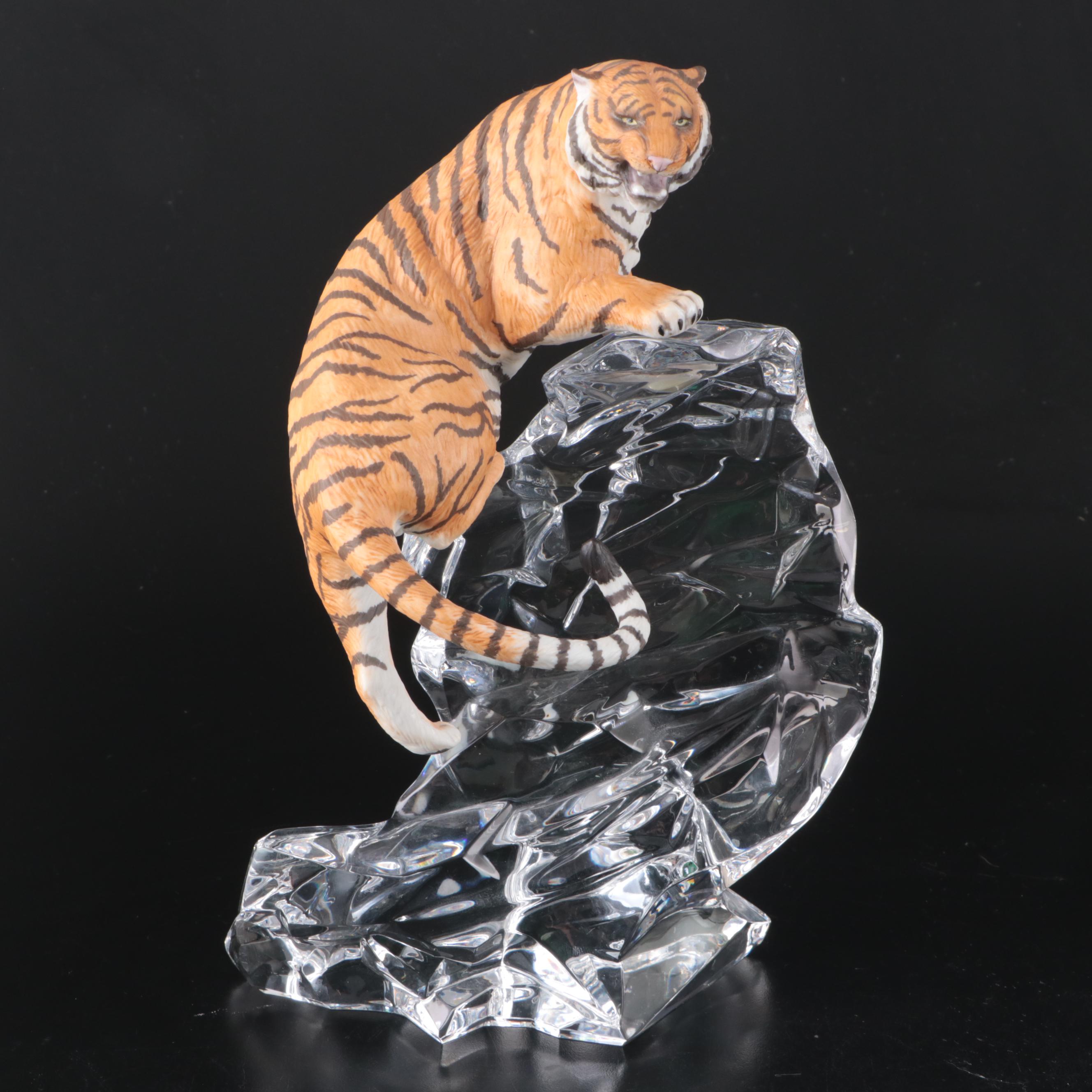 Czech Royal Dux Porcelain Stylized Seated Panther with Other Porcelain Big Cats