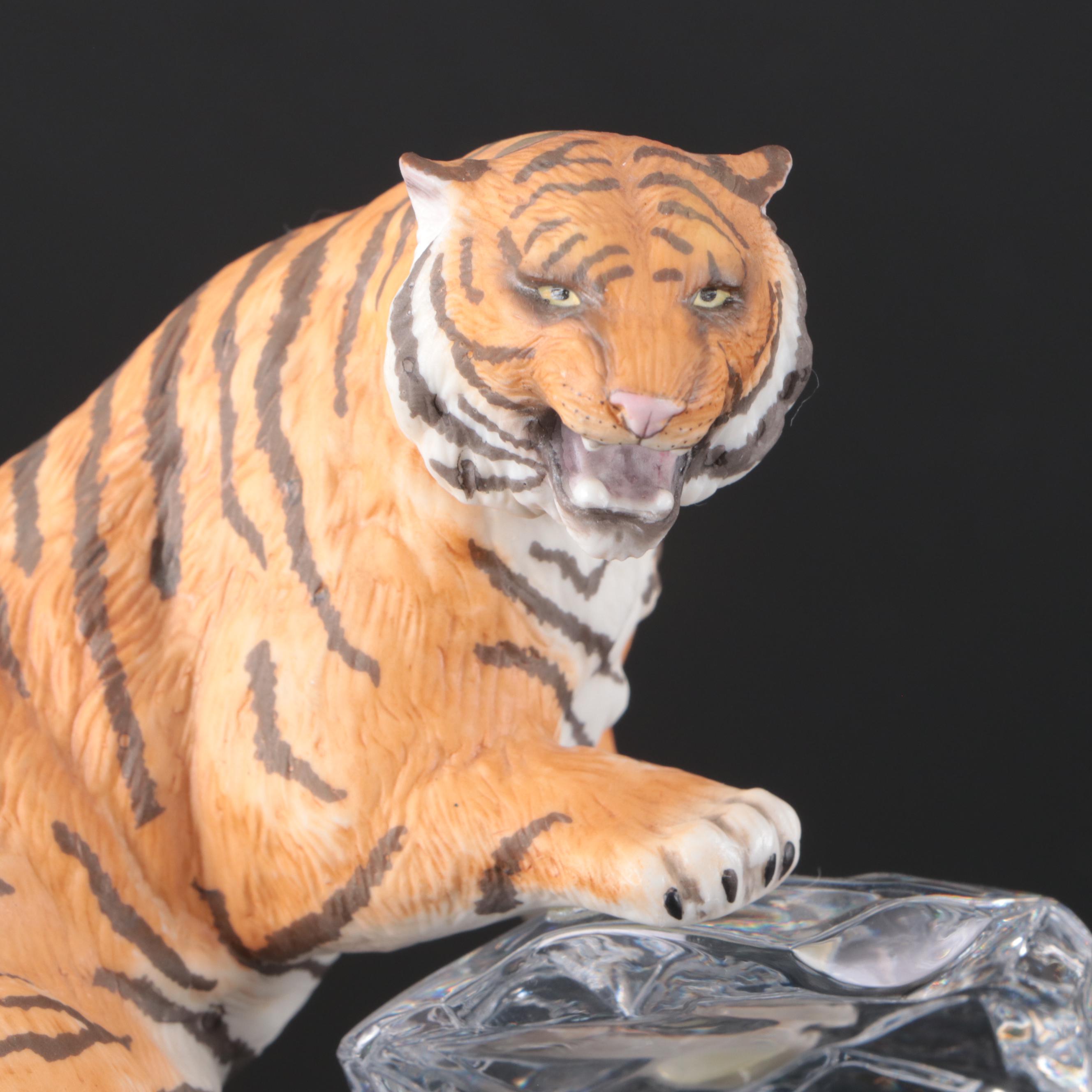 Czech Royal Dux Porcelain Stylized Seated Panther with Other Porcelain Big Cats