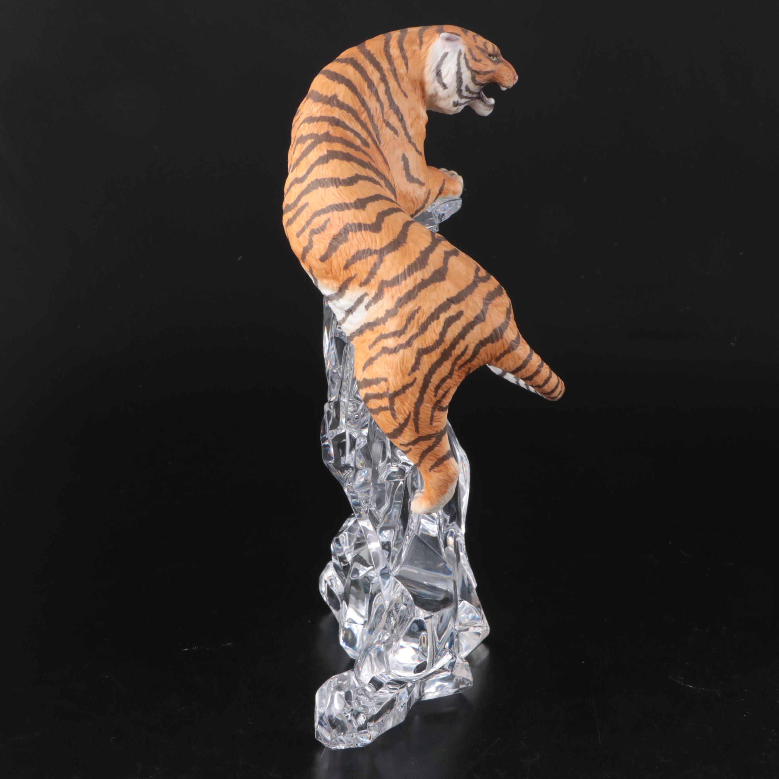 Czech Royal Dux Porcelain Stylized Seated Panther with Other Porcelain Big Cats