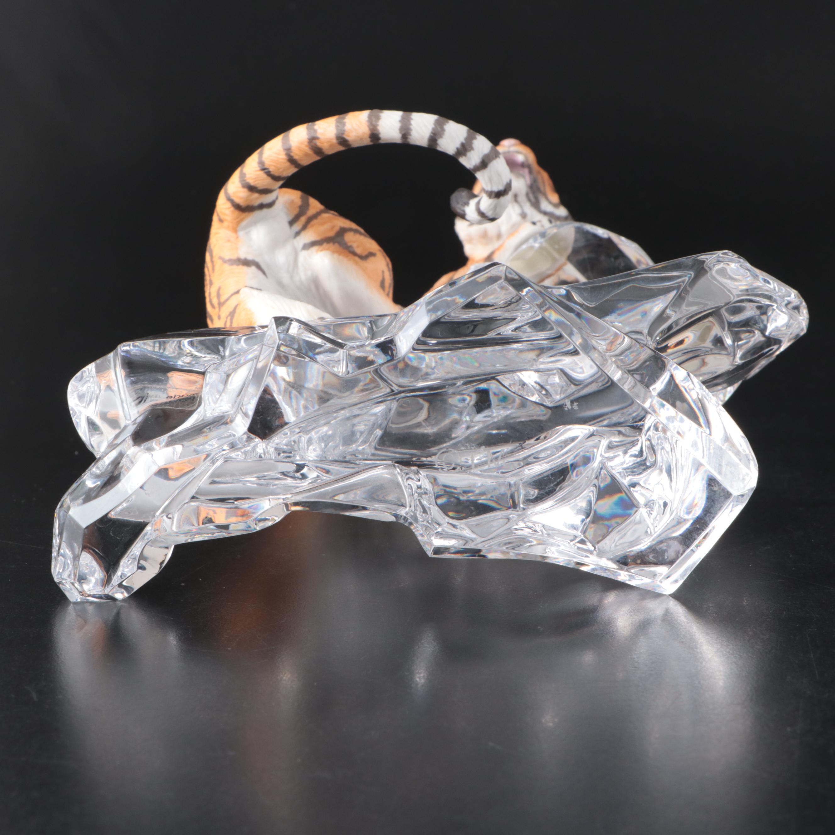 Czech Royal Dux Porcelain Stylized Seated Panther with Other Porcelain Big Cats