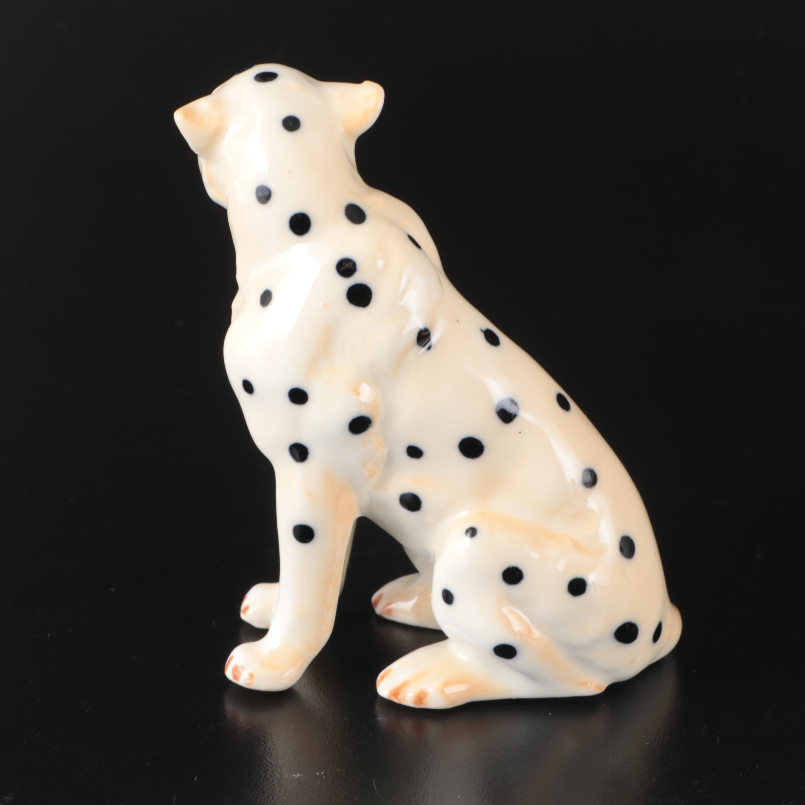 Czech Royal Dux Porcelain Stylized Seated Panther with Other Porcelain Big Cats