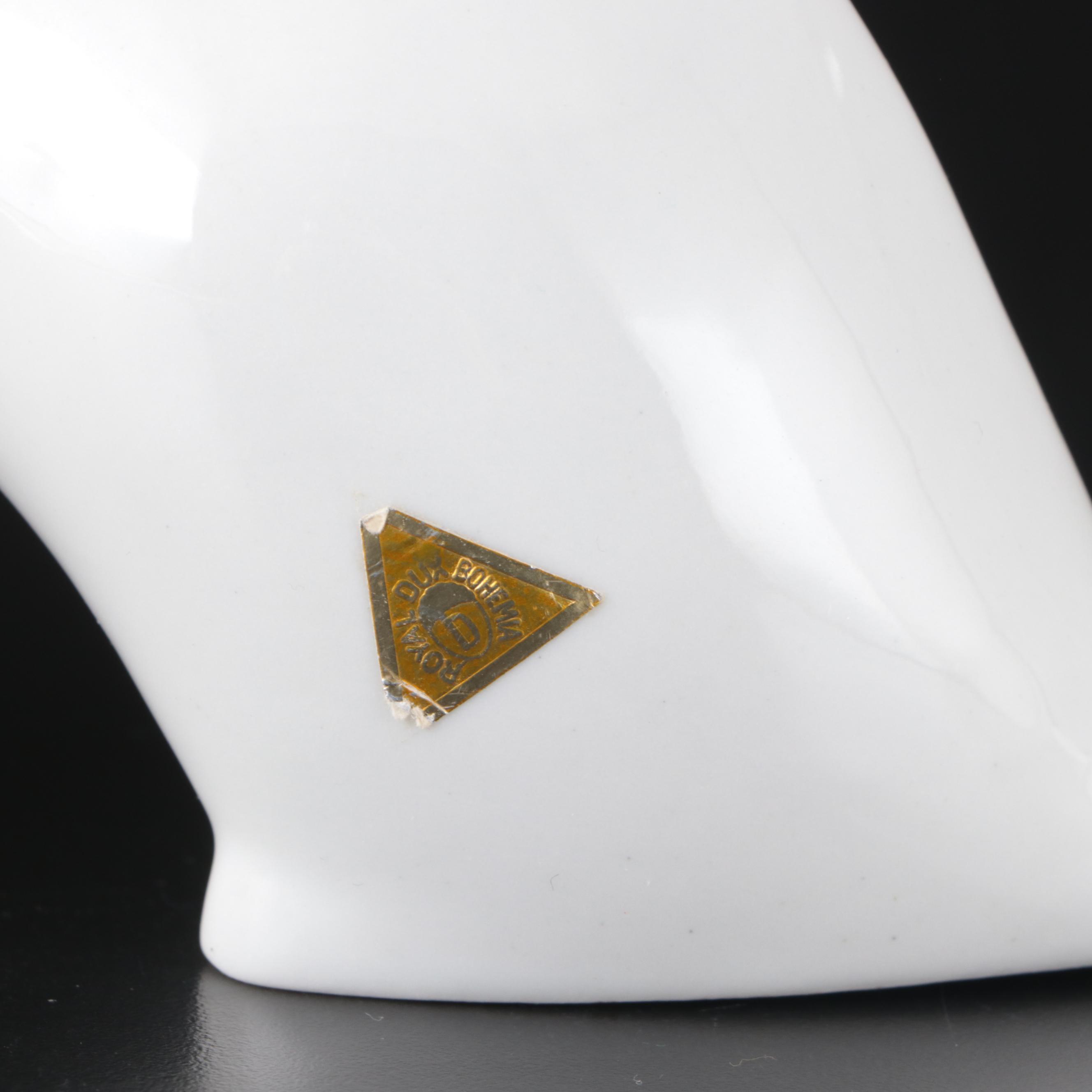 Czech Royal Dux Porcelain Stylized Seated Panther with Other Porcelain Big Cats