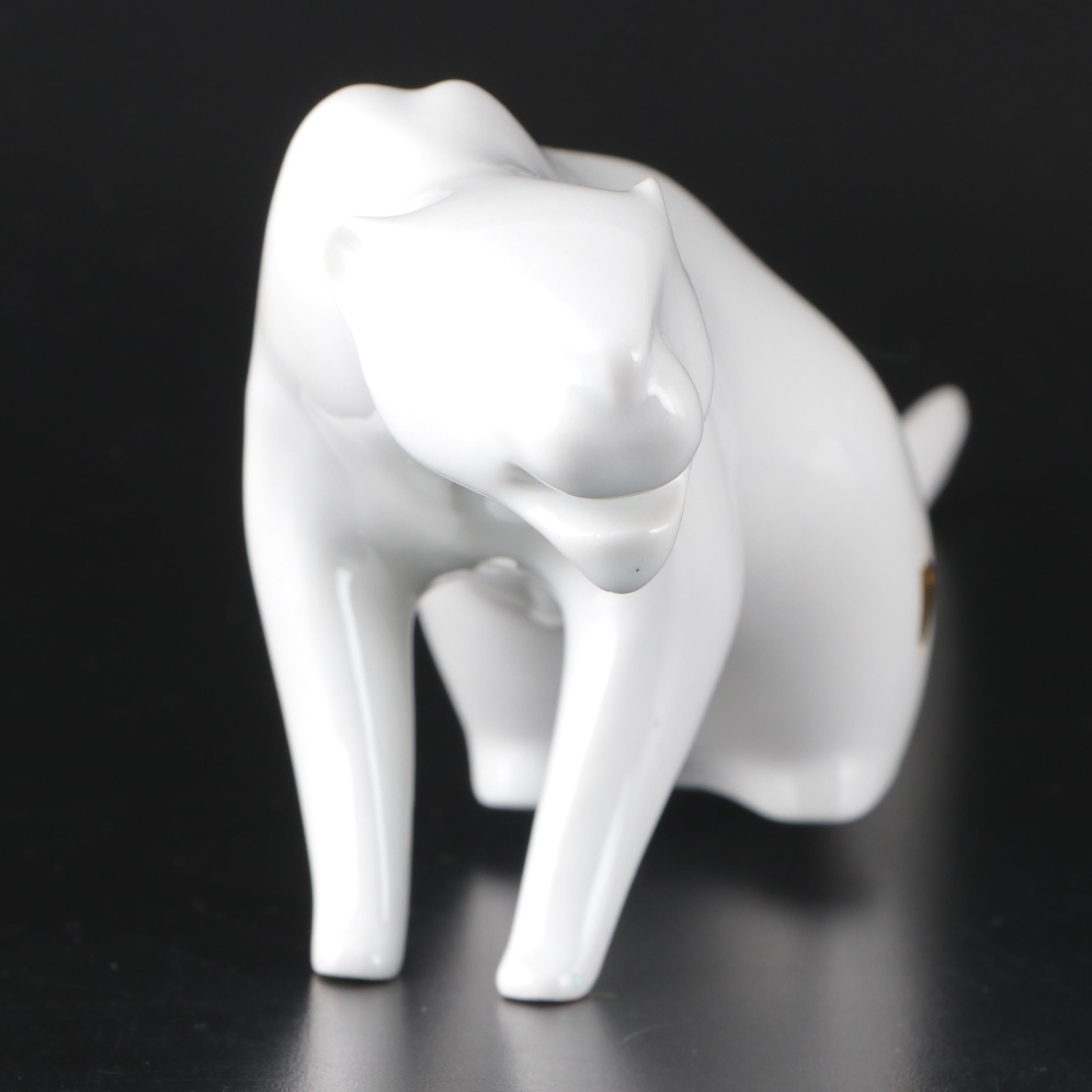 Czech Royal Dux Porcelain Stylized Seated Panther with Other Porcelain Big Cats