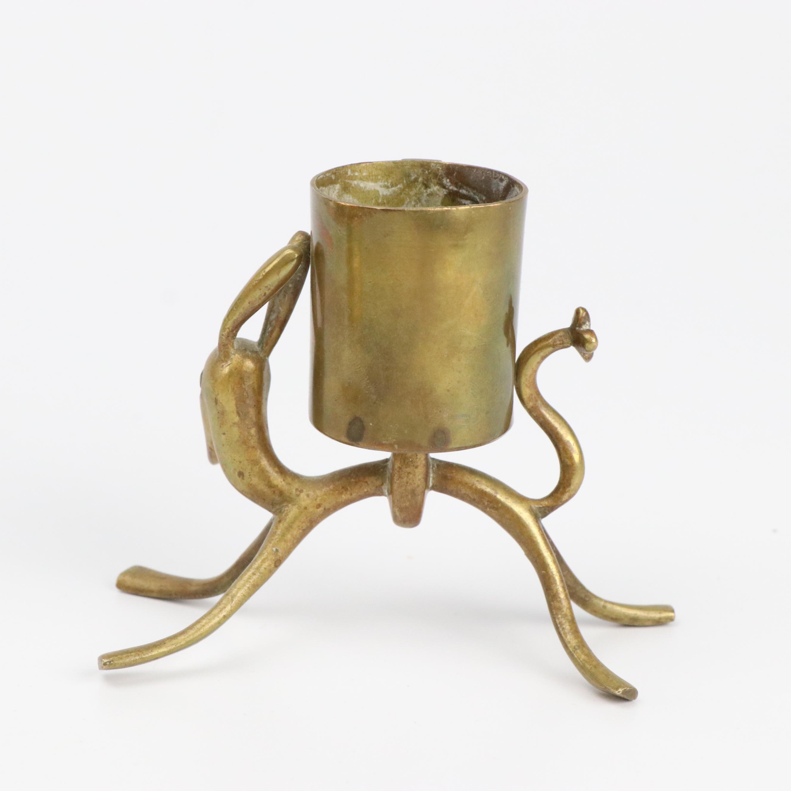 Karl Hagenauer Art Deco Matchstick Holder with Brass Candlesticks