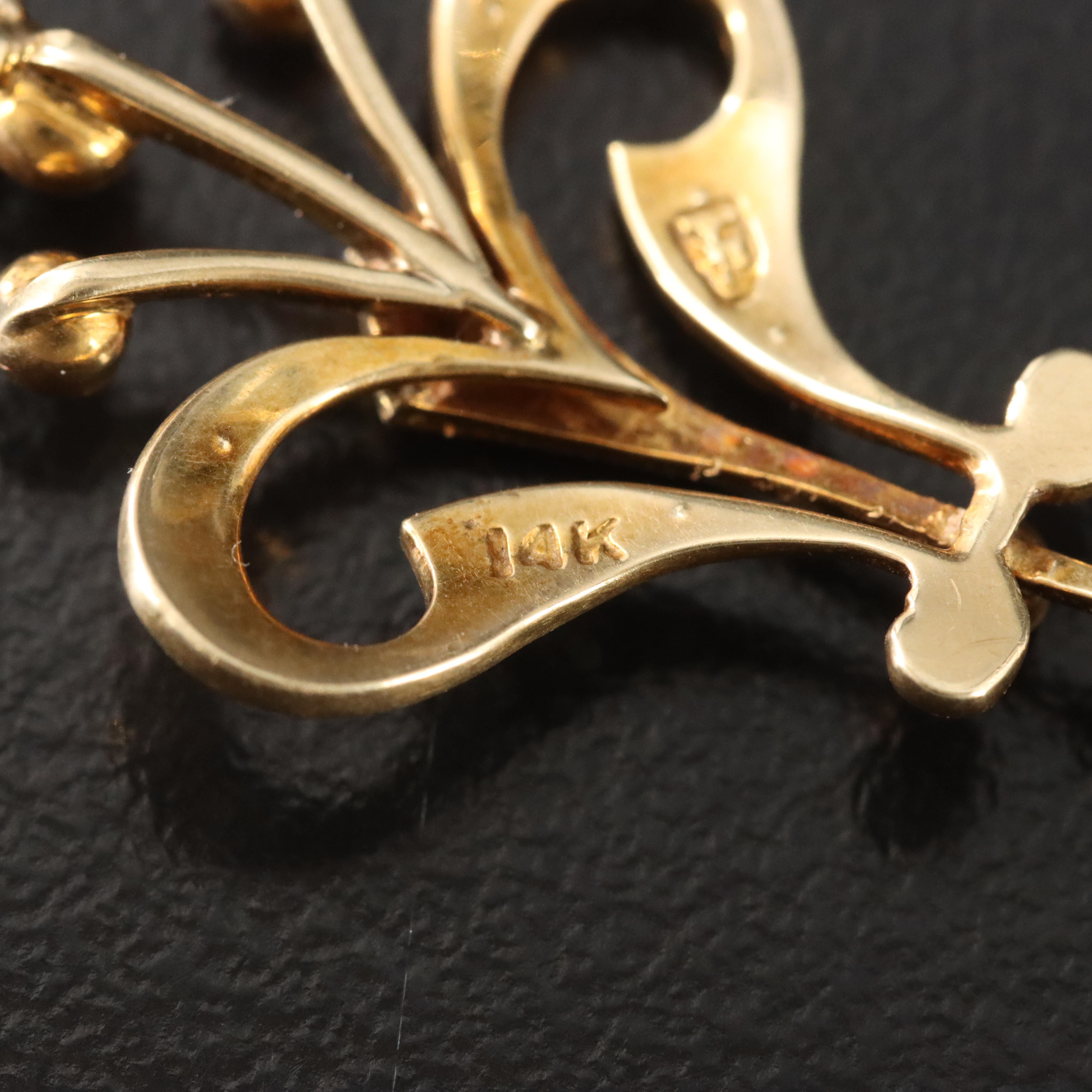 Art Nouveau 14K Peridot and Seed Pearl Lavalier Pendant