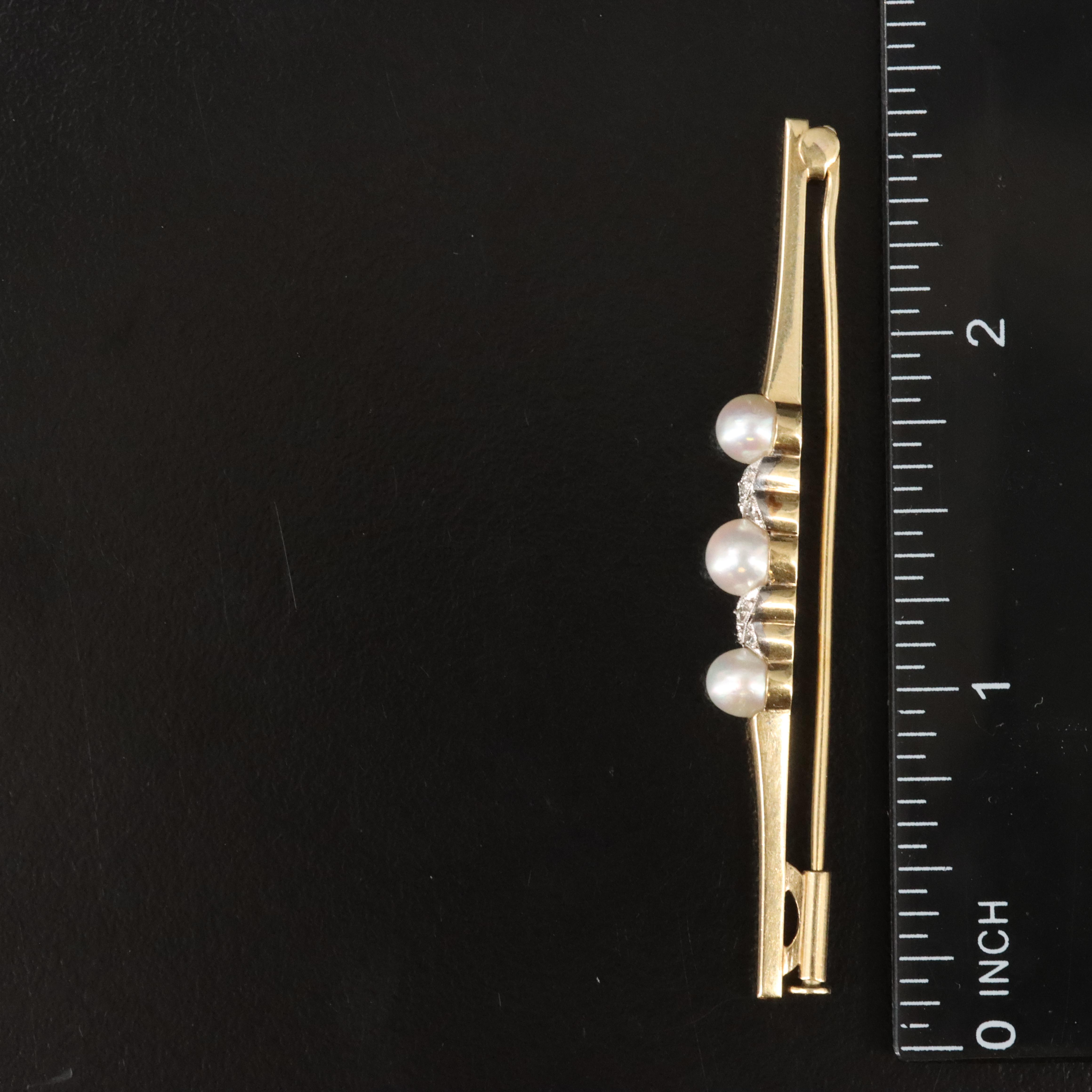 Victorian 14K Pearl and Diamond Bar Brooch