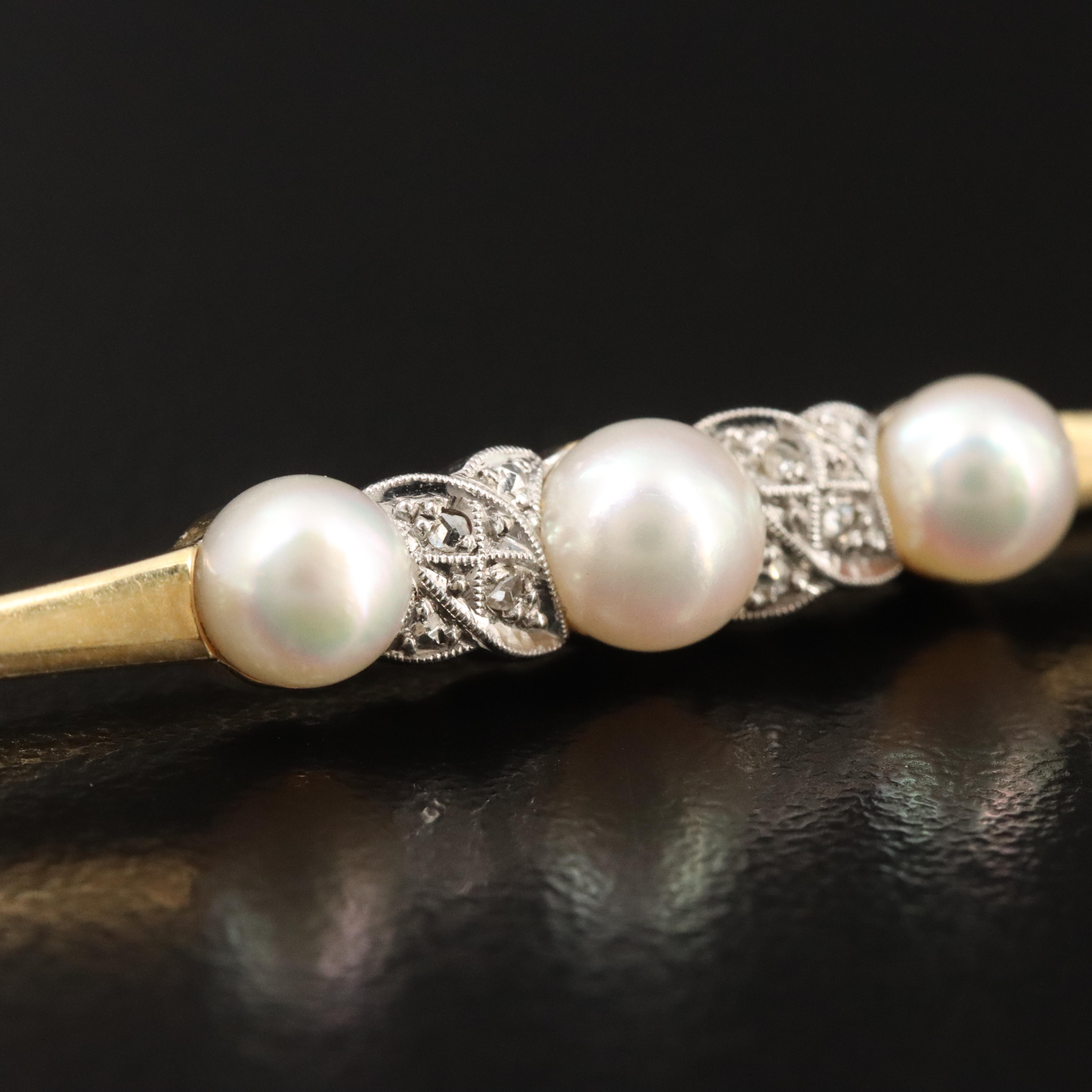 Victorian 14K Pearl and Diamond Bar Brooch