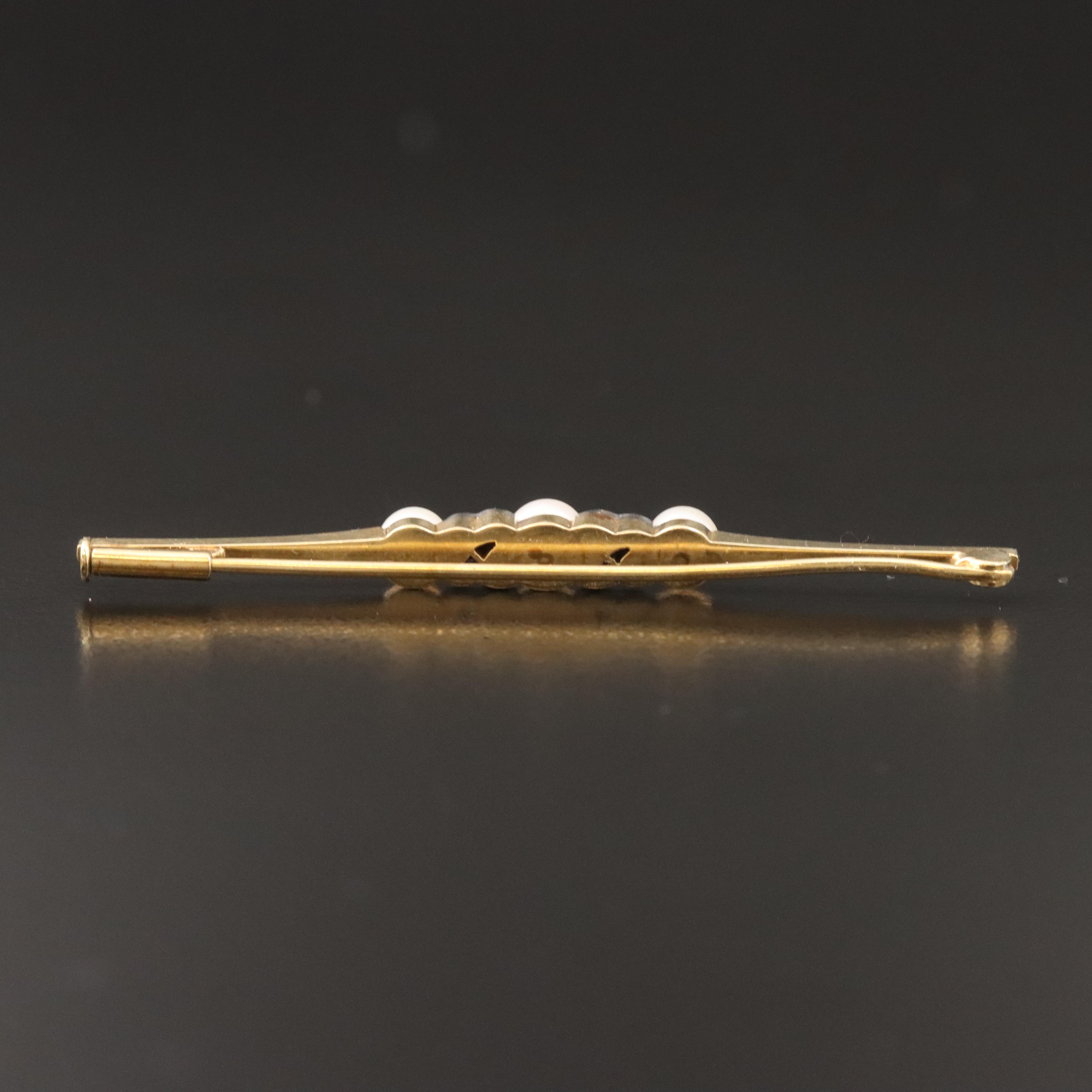 Victorian 14K Pearl and Diamond Bar Brooch