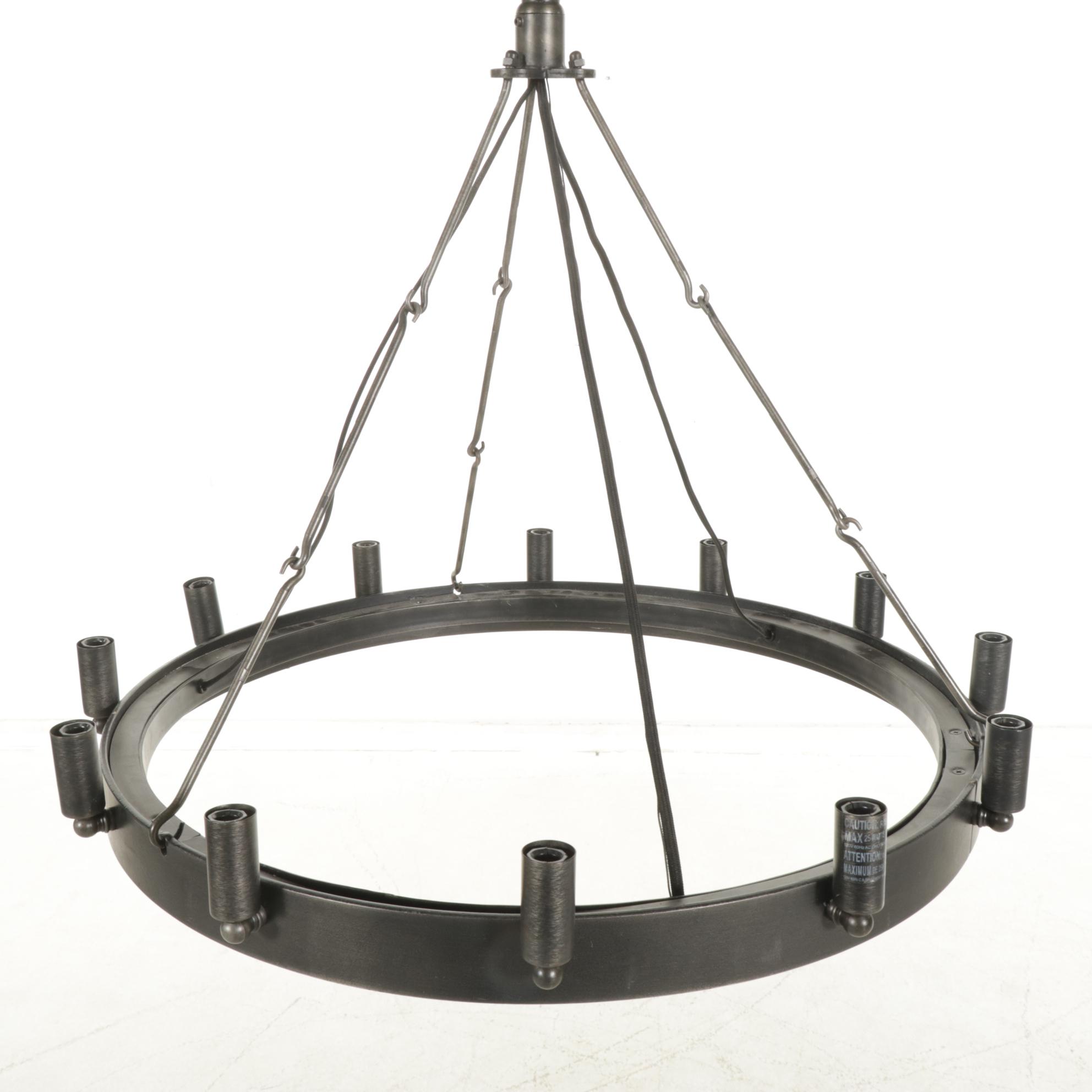 Circular Iron-Finished Candle Style Twelve Light Chandelier, 2018