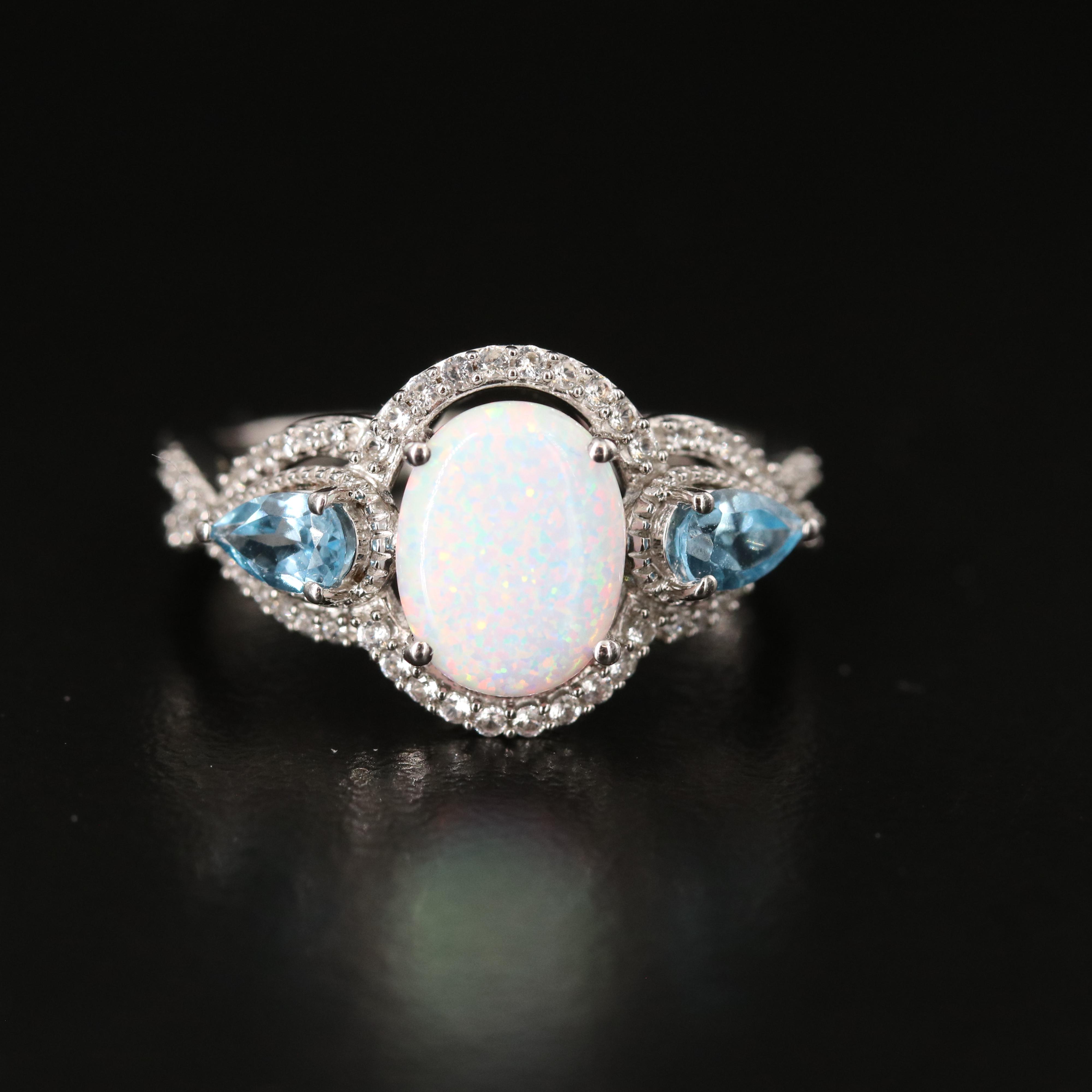 Sterling Opal and White Topaz Ring
