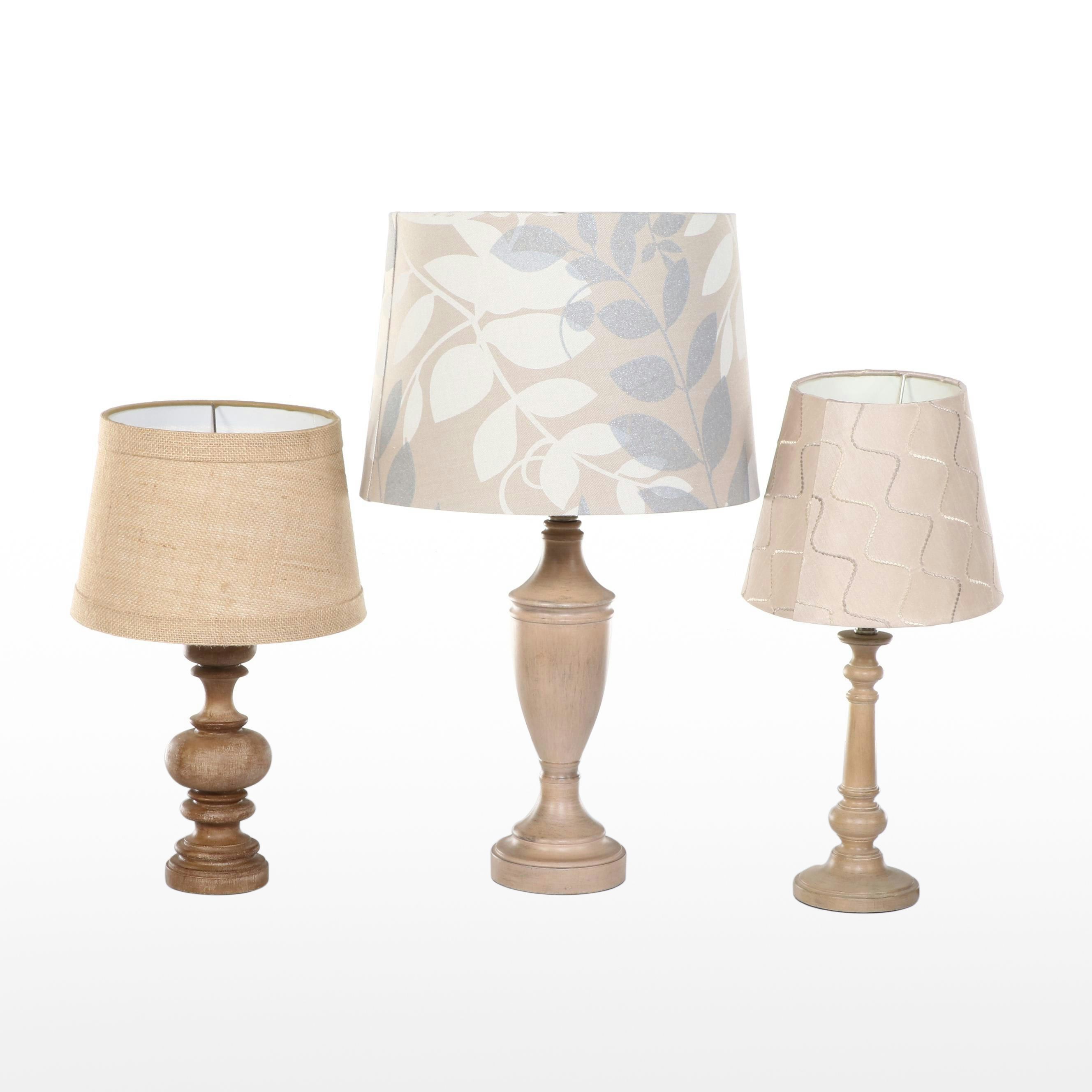 Contemporary Wooden Table Lamps with Silk, Cotton and Burlap Shades