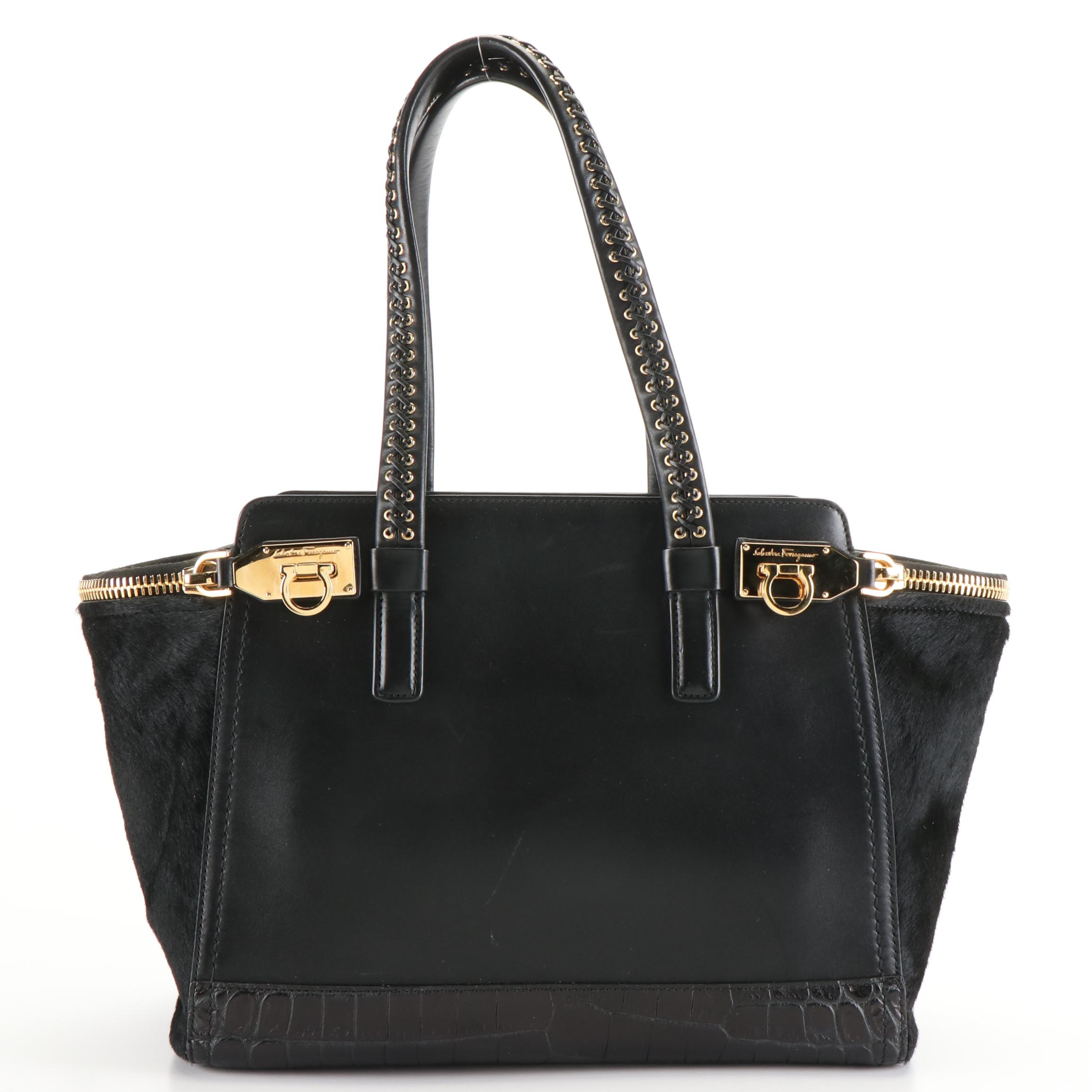 Salvatore Ferragamo Leather and Pony Fur Tote Bag