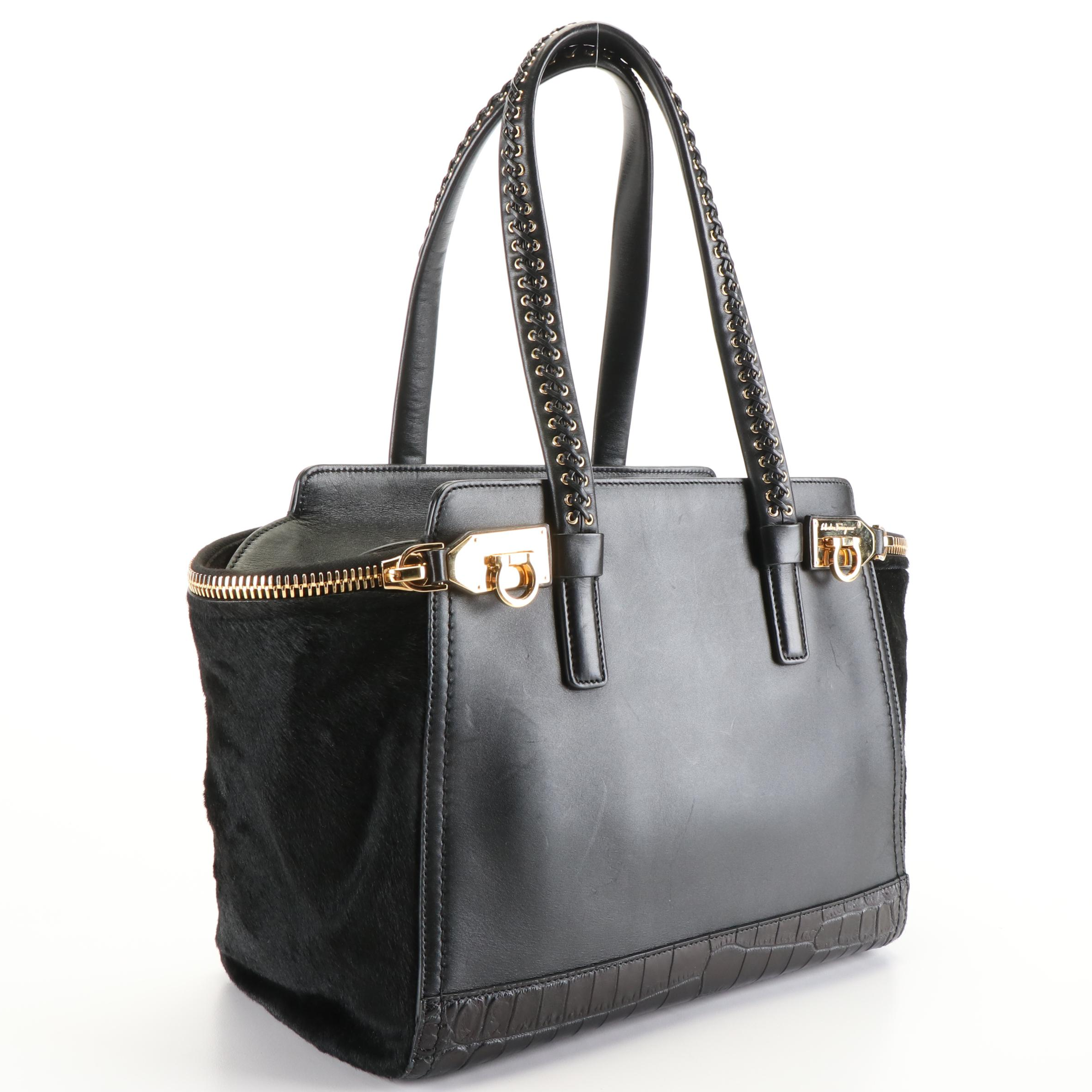 Salvatore Ferragamo Leather and Pony Fur Tote Bag