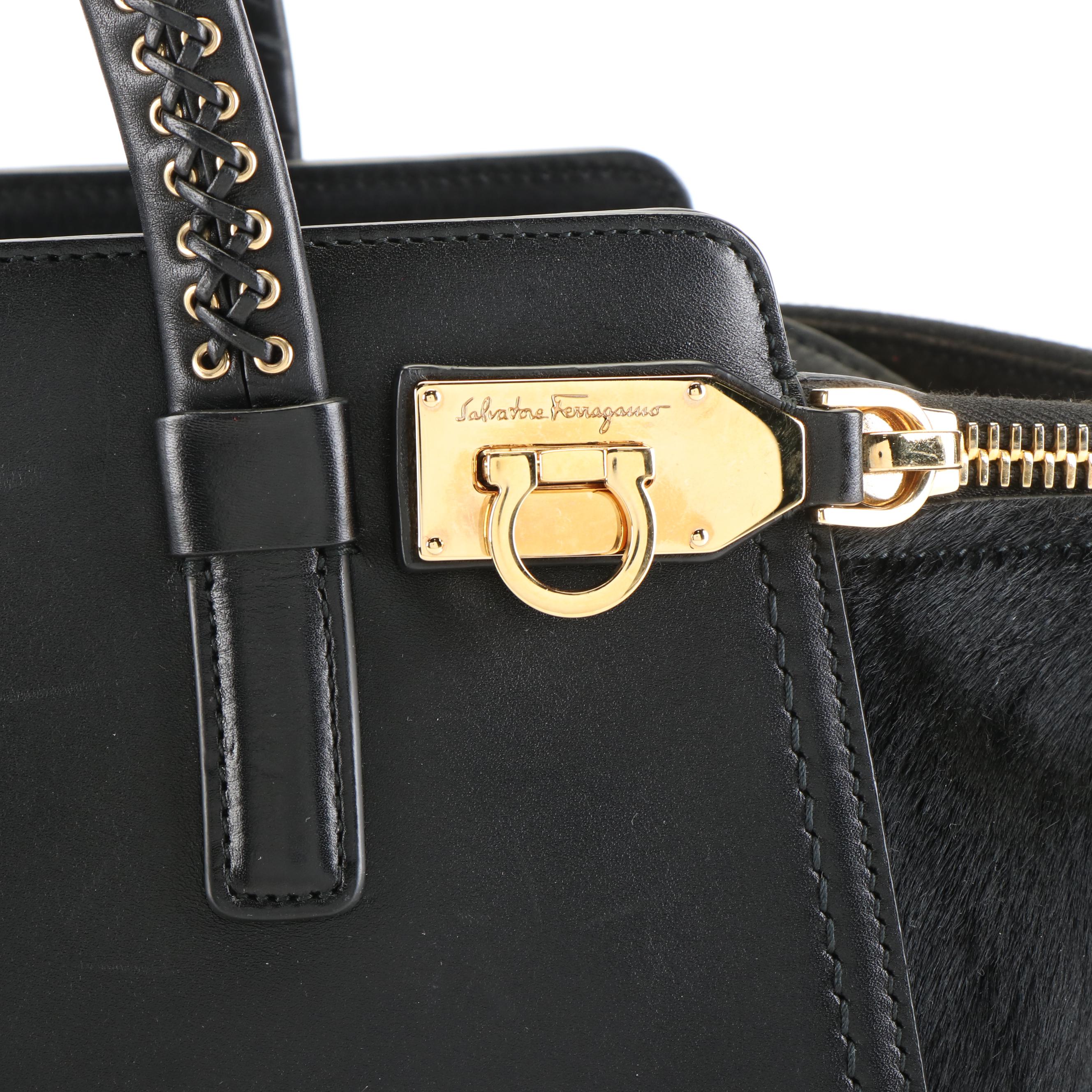 Salvatore Ferragamo Leather and Pony Fur Tote Bag