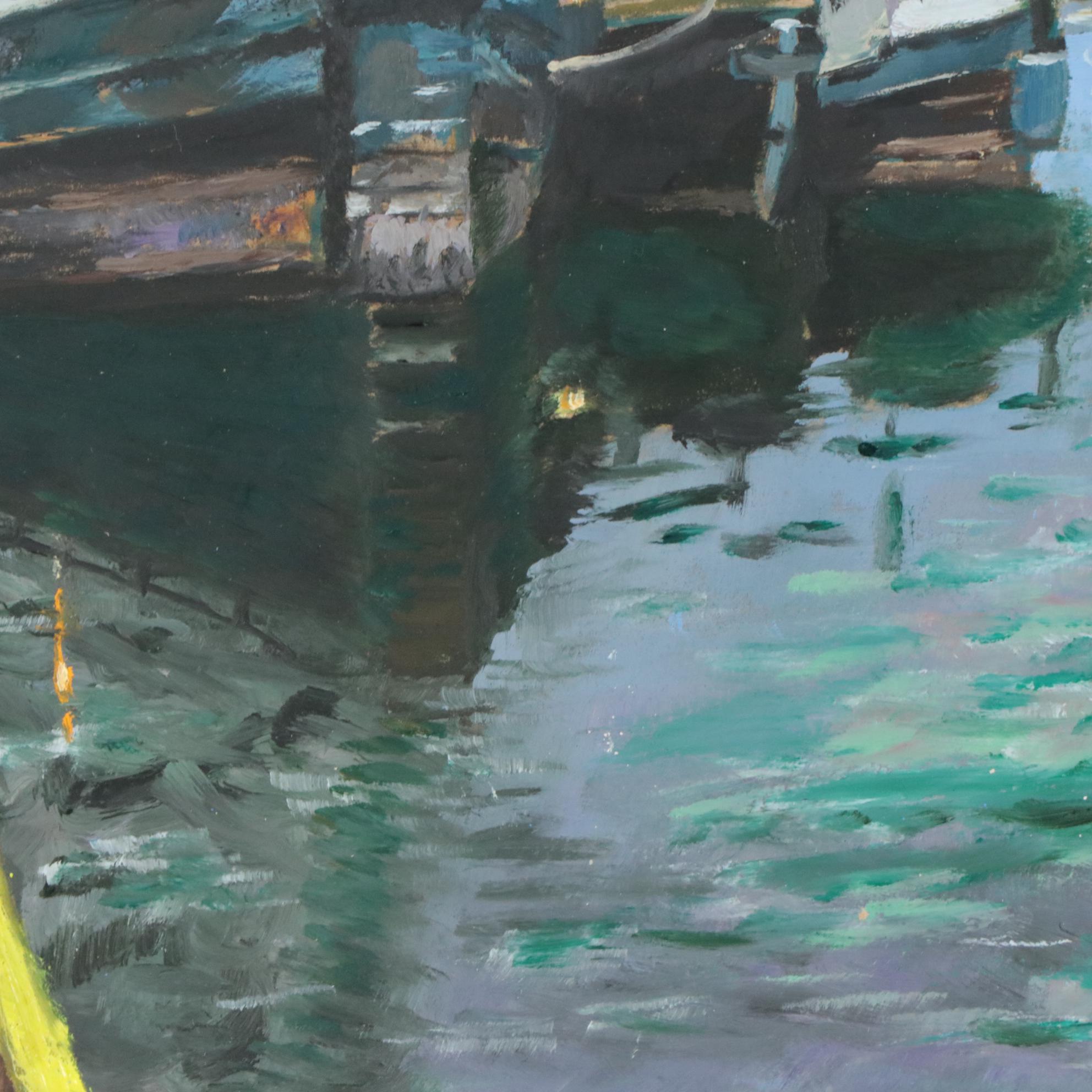 Natalia Demenko Landscape Oil Painting of Docked Boats