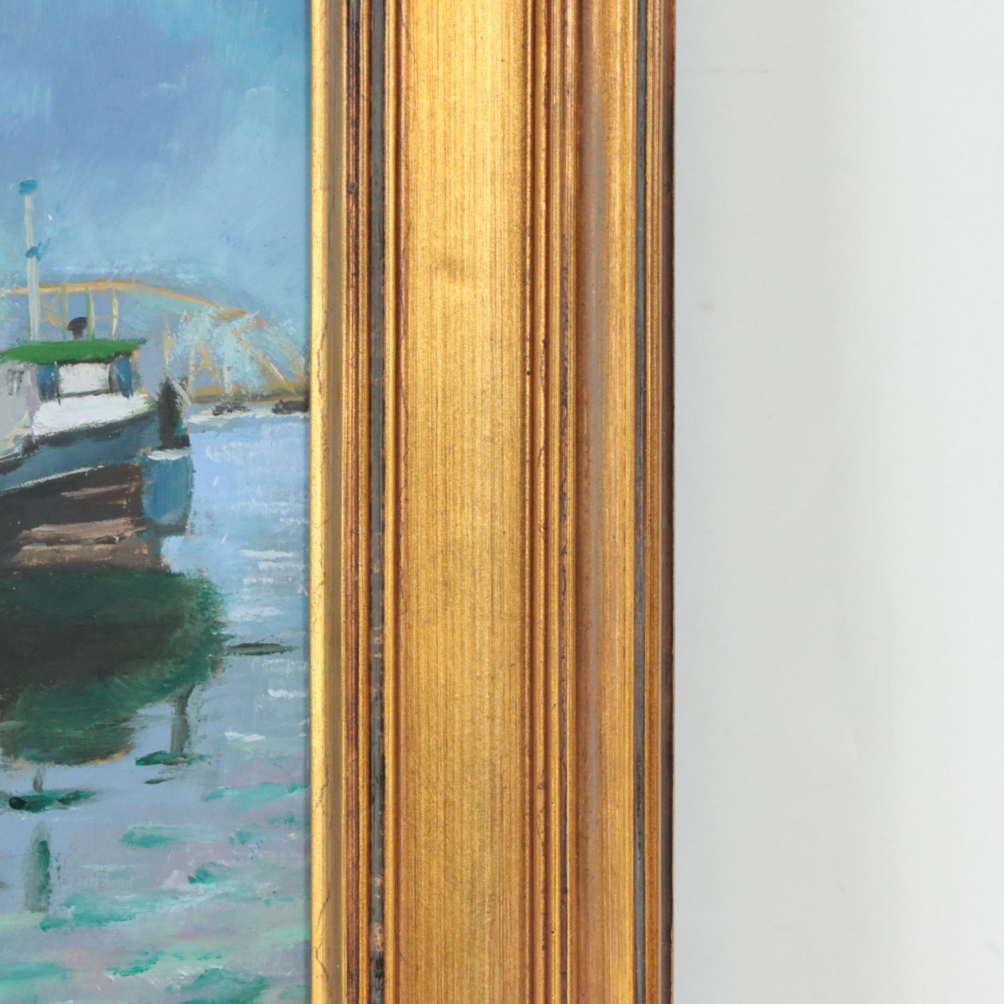 Natalia Demenko Landscape Oil Painting of Docked Boats