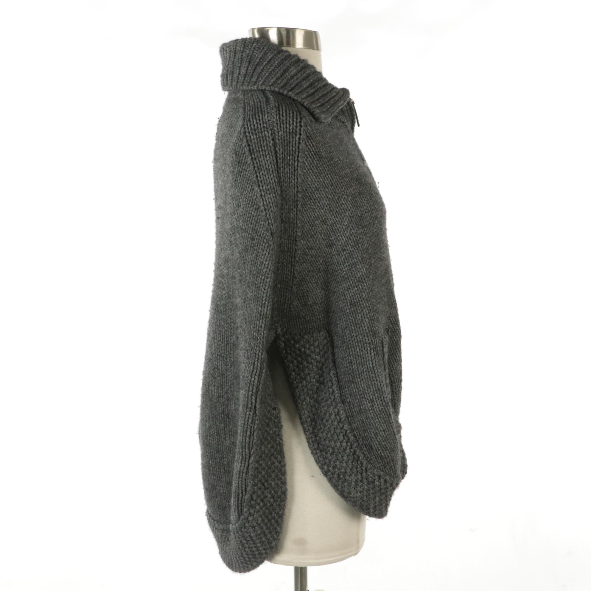 Gucci Grey Camel Knit Zip Poncho Cape with Lambskin GG Logo