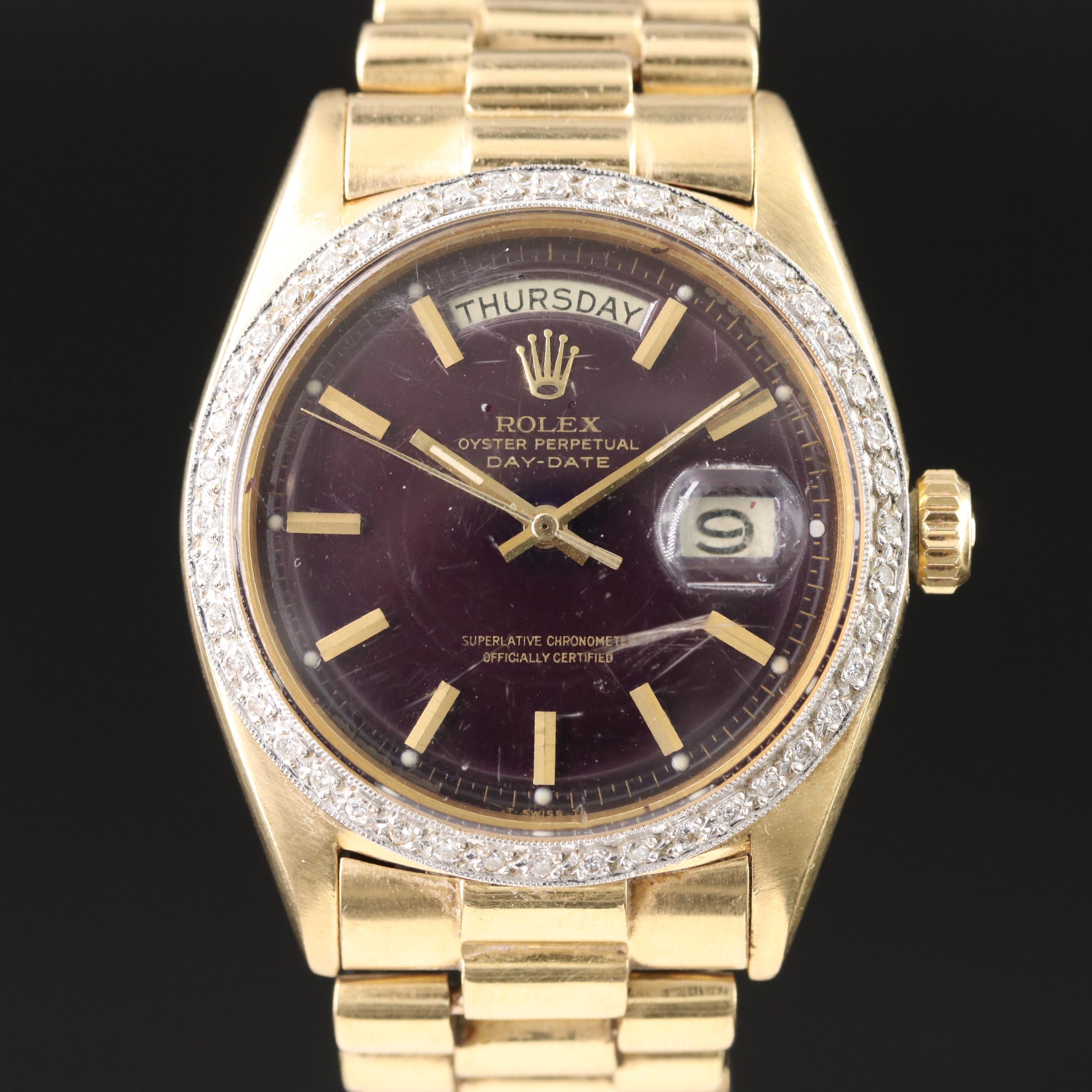 1956 Rolex Day-Date Custom Diamond Bezel Pie Pan Dial Watch