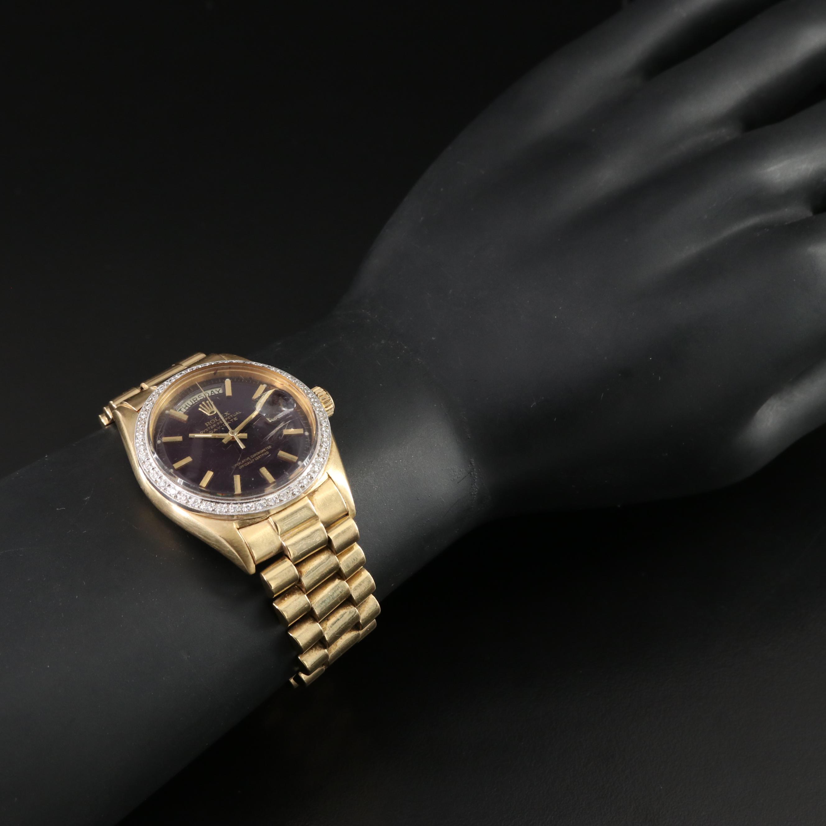 1956 Rolex Day-Date Custom Diamond Bezel Pie Pan Dial Watch