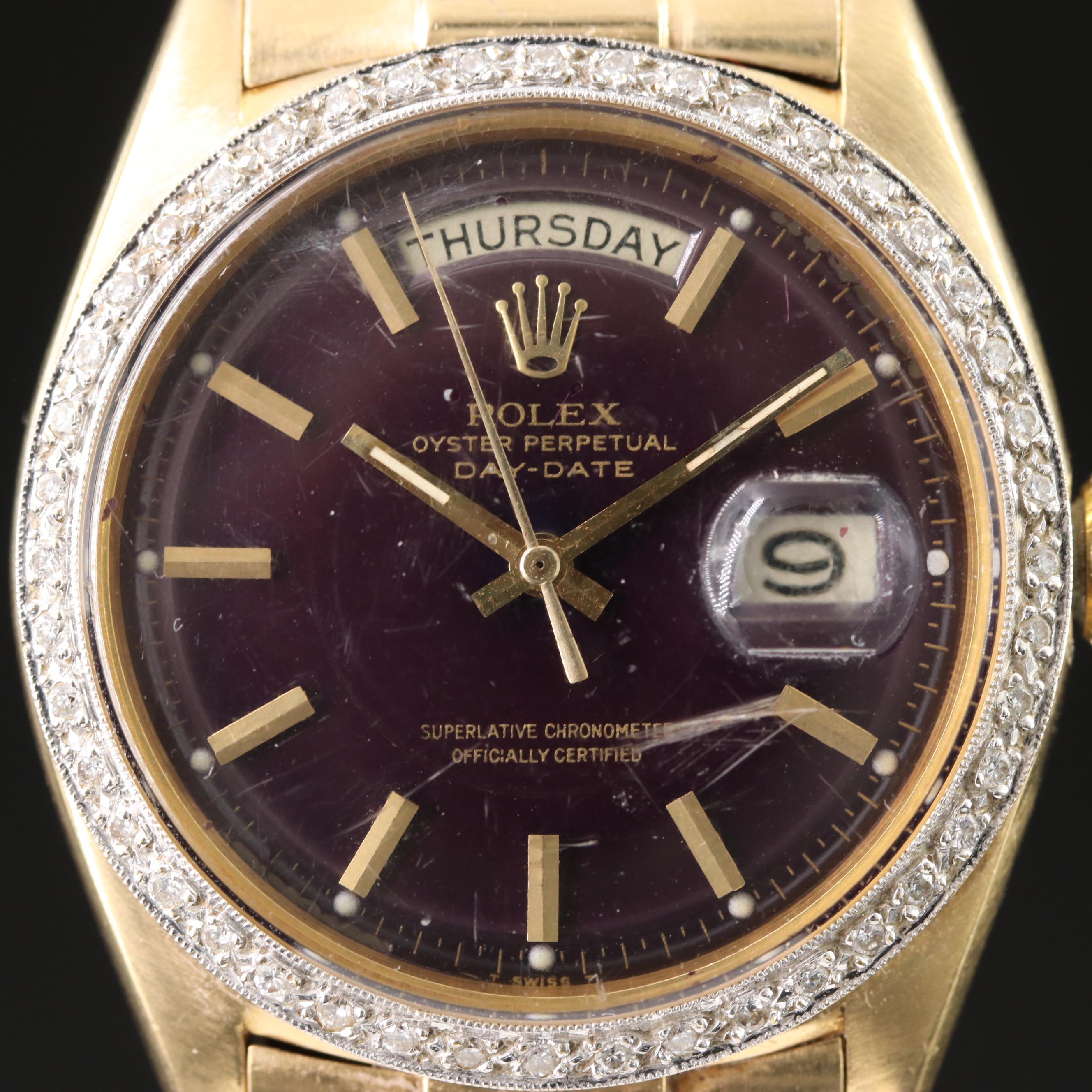 1956 Rolex Day-Date Custom Diamond Bezel Pie Pan Dial Watch