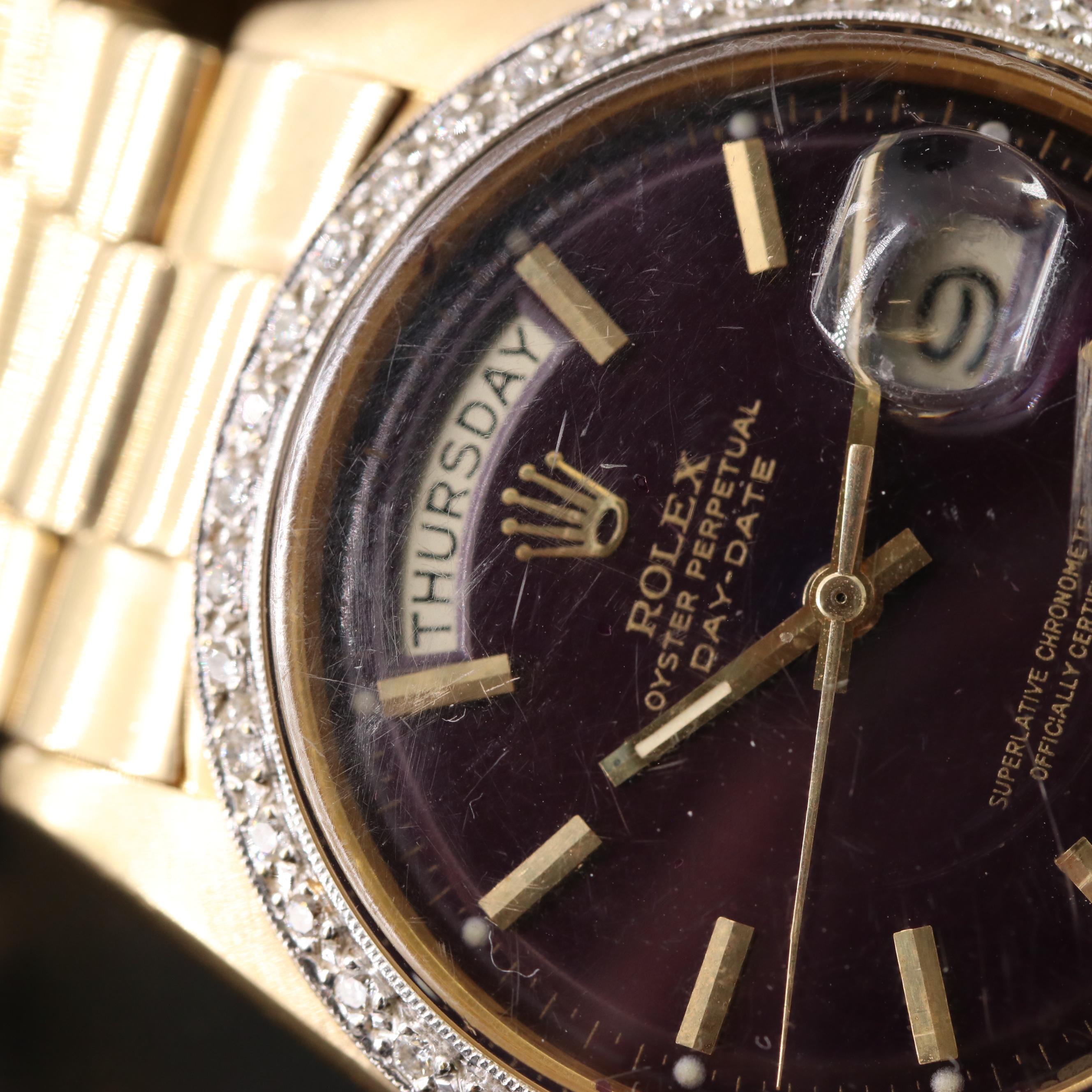 1956 Rolex Day-Date Custom Diamond Bezel Pie Pan Dial Watch