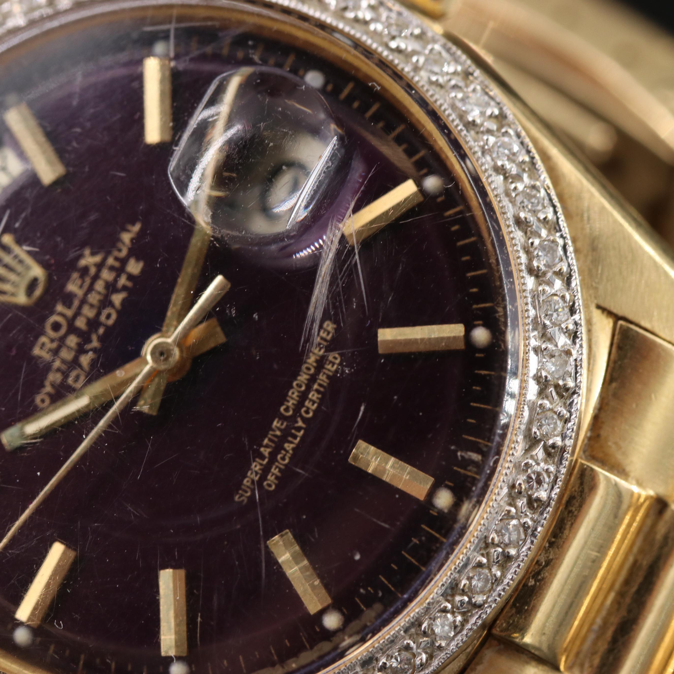 1956 Rolex Day-Date Custom Diamond Bezel Pie Pan Dial Watch