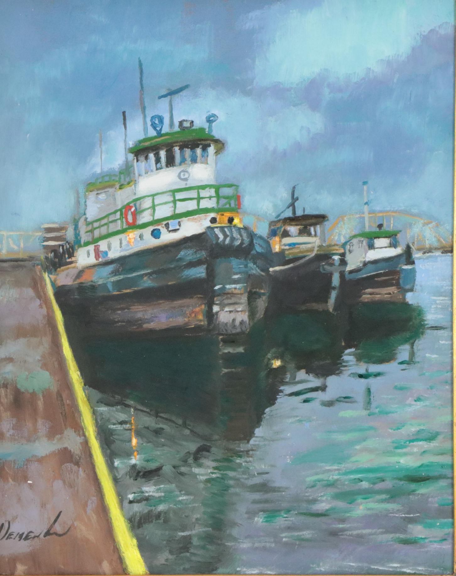 Natalia Demenko Landscape Oil Painting of Docked Boats