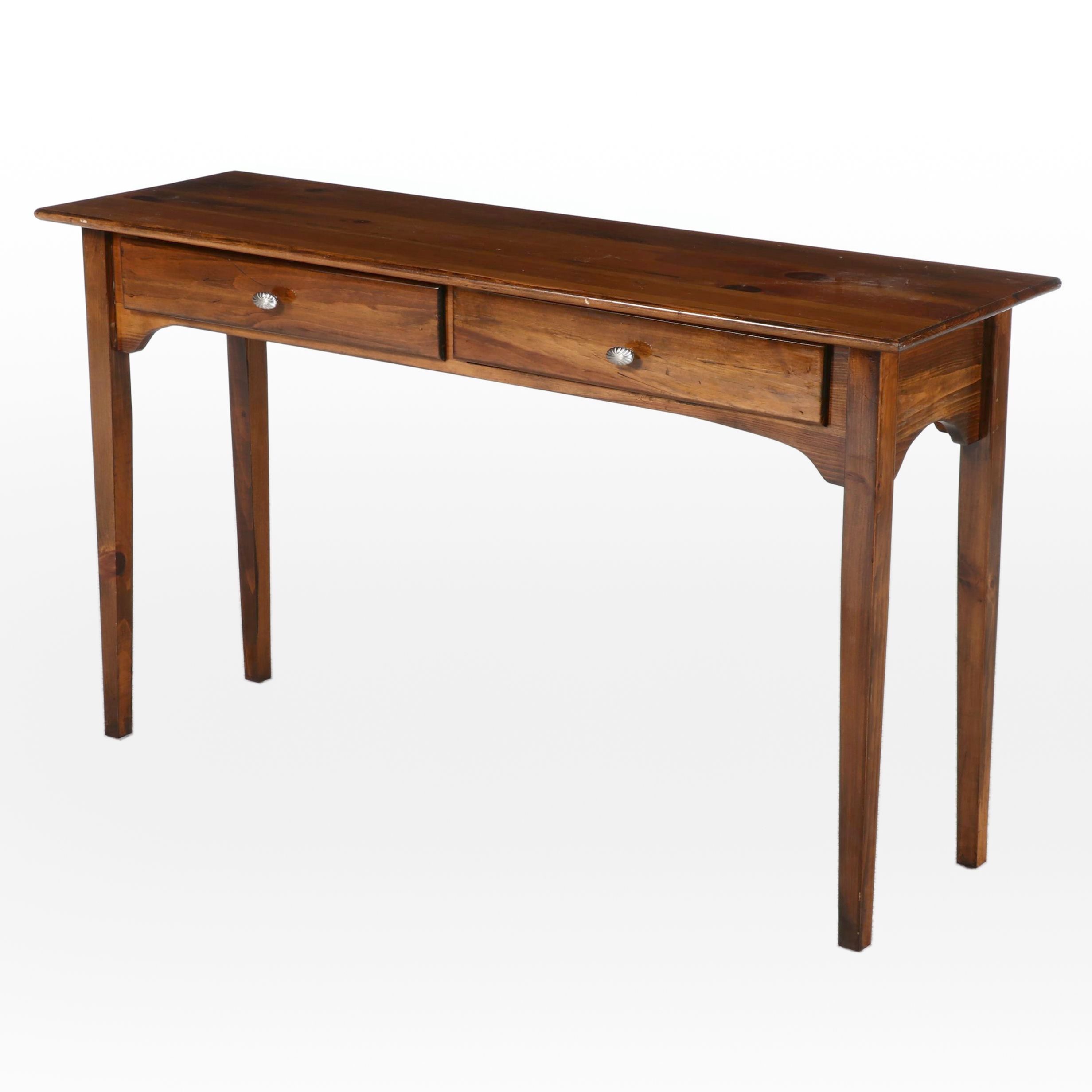 Early American Style Pine Two-Drawer Console Table