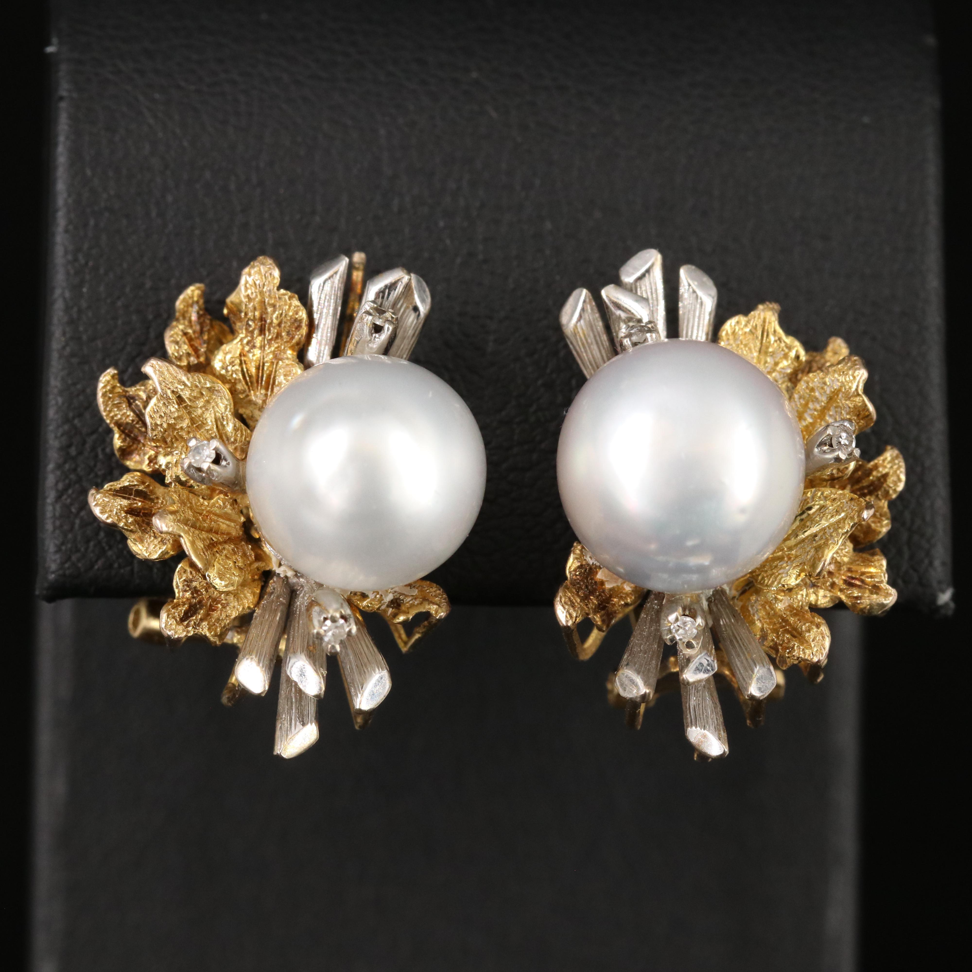 14K Pearl and Diamond Earrings